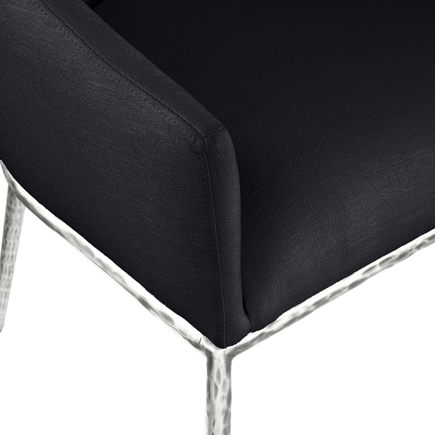Ferro Linen Textured Performance Fabric Upholstered Dining Arm Chair — Black / Brushed Silver