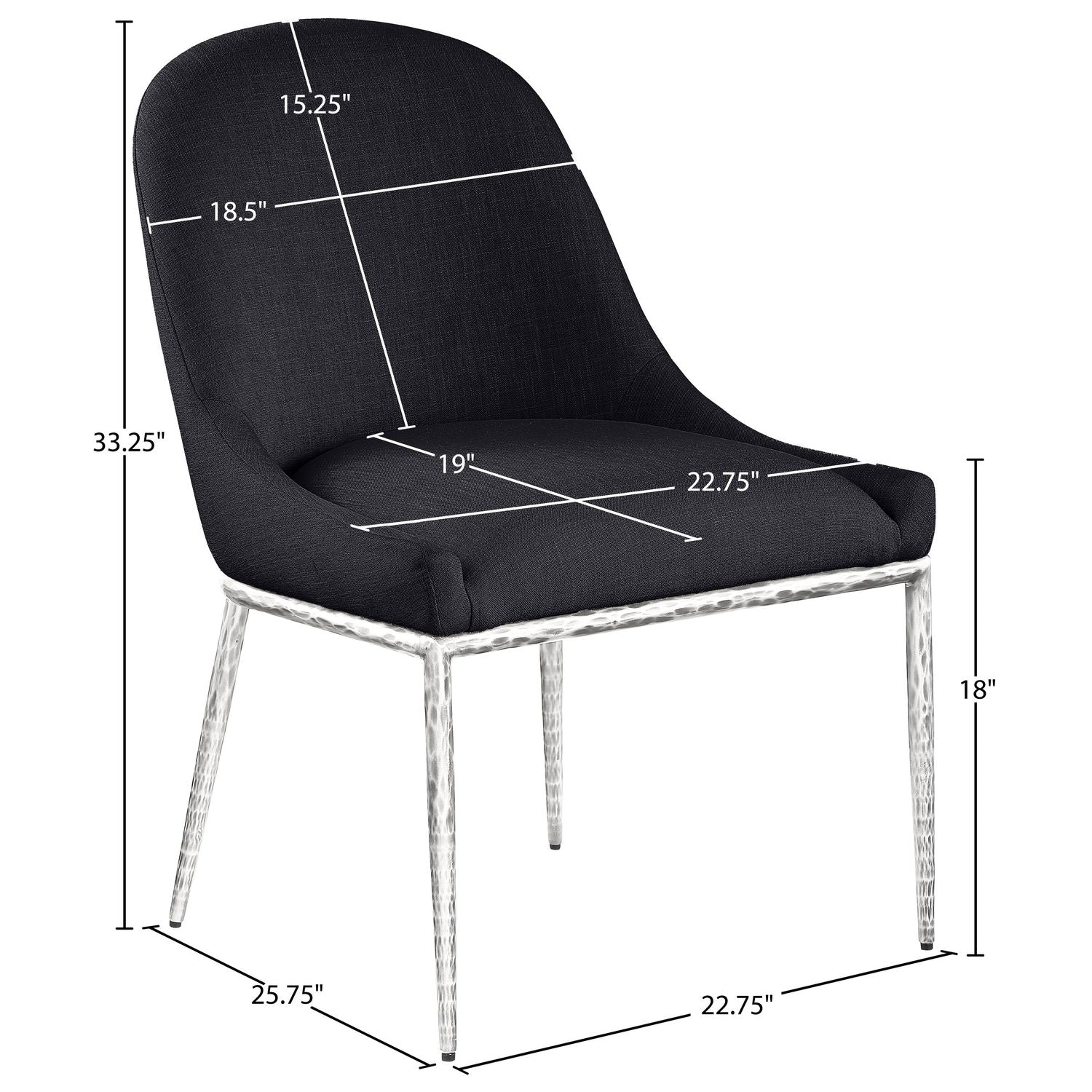 Ferro Linen Textured Performance Fabric Upholstered Dining Side Chair — Black / Brushed Silver