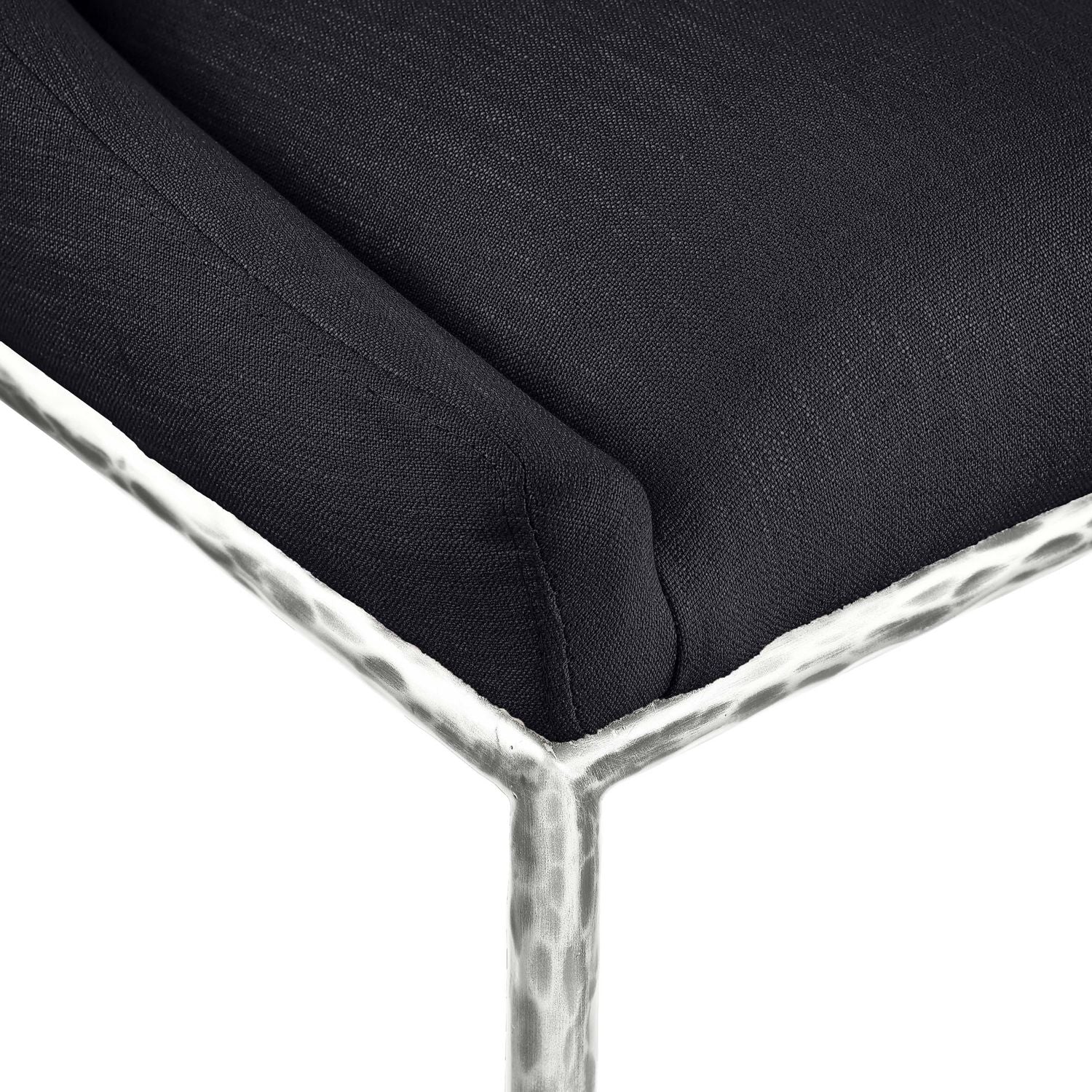 Ferro Linen Textured Performance Fabric Upholstered Dining Side Chair — Black / Brushed Silver