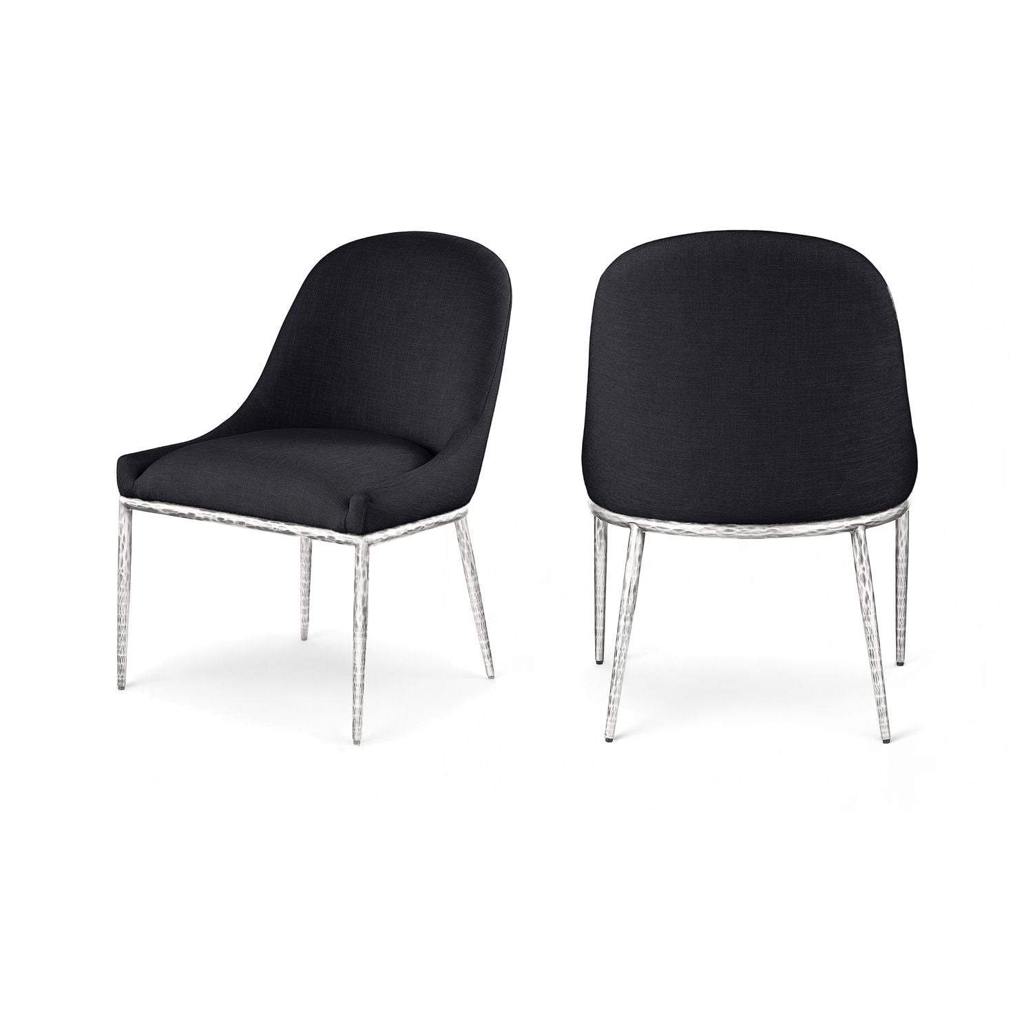 Ferro Black Linen Textured Performance Fabric Upholstered Dining Side Chair