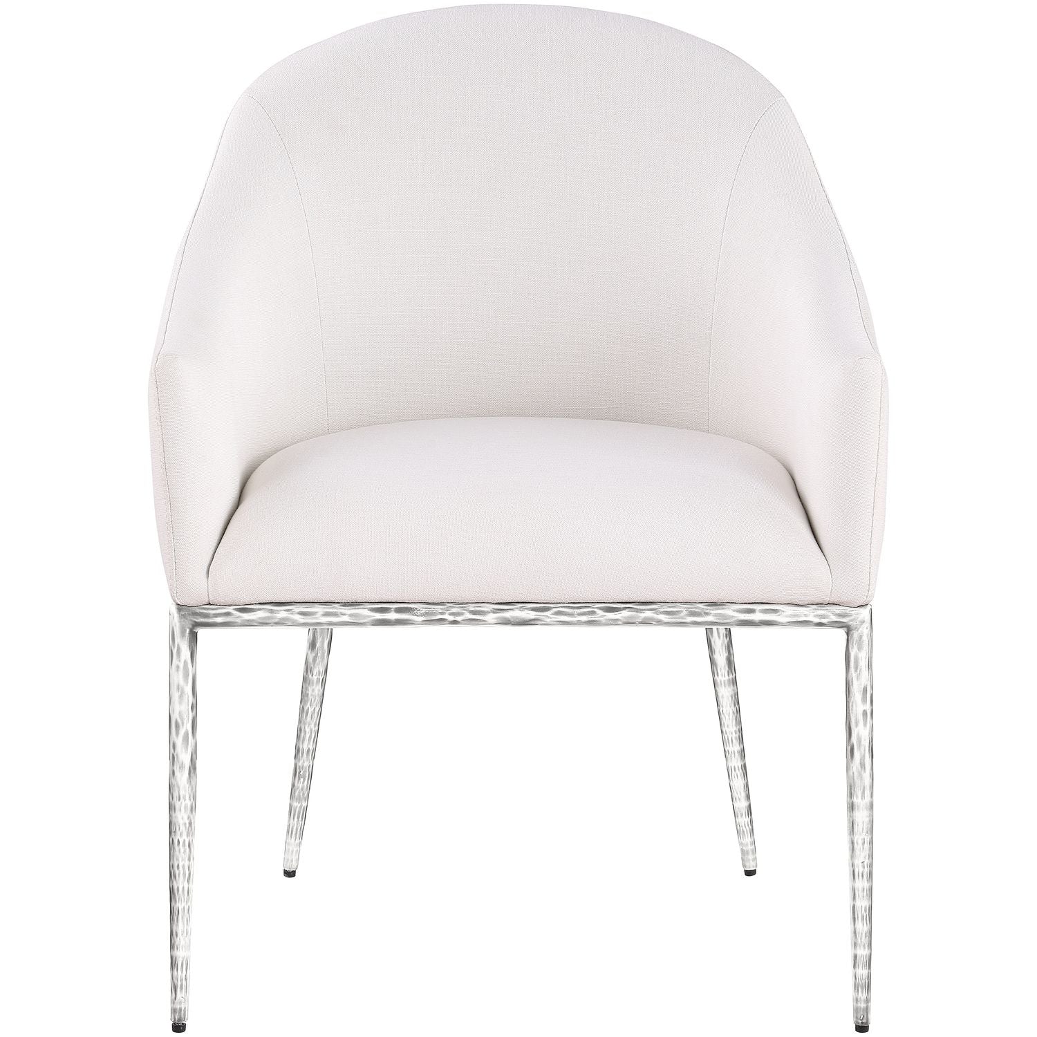 Ferro Linen Textured Performance Fabric Upholstered Dining Arm Chair — Cream / Brushed Silver