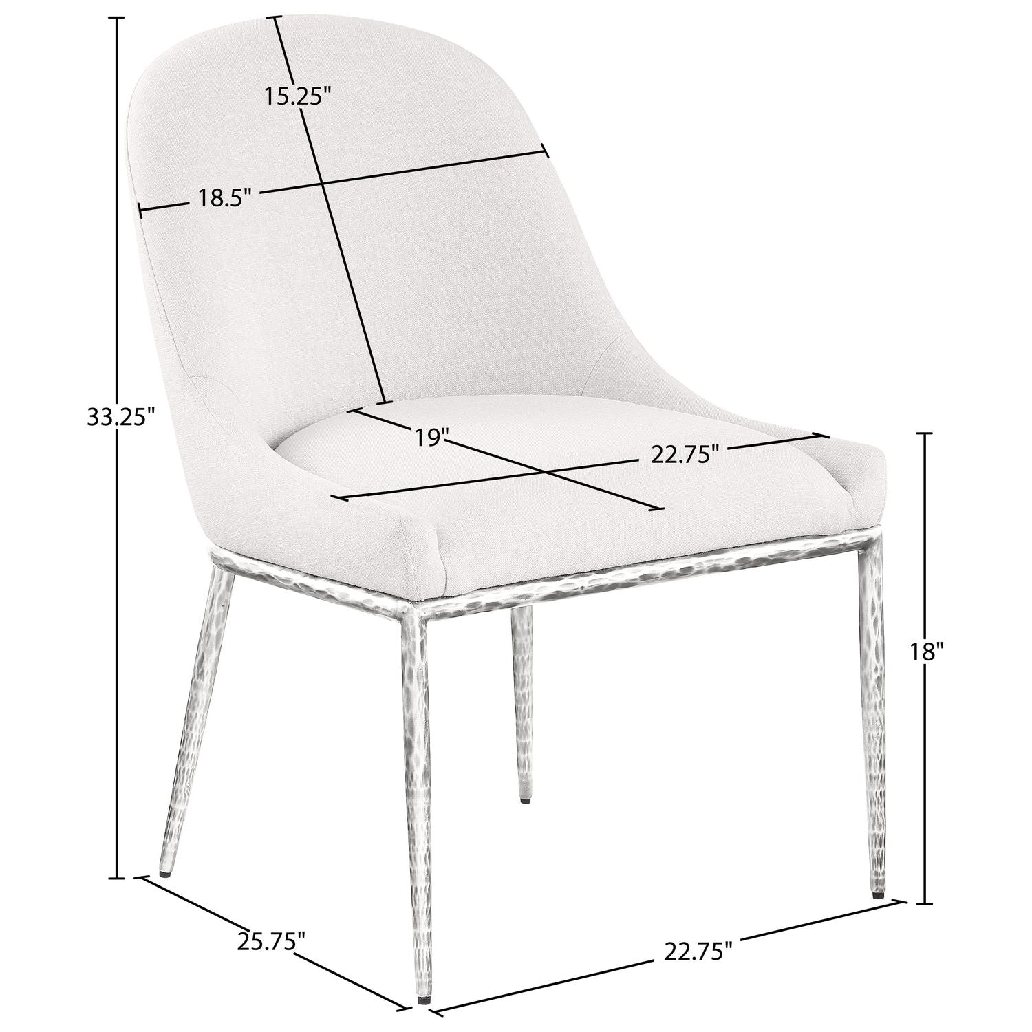 Ferro Linen Textured Performance Fabric Upholstered Dining Side Chair — Cream / Brushed Silver