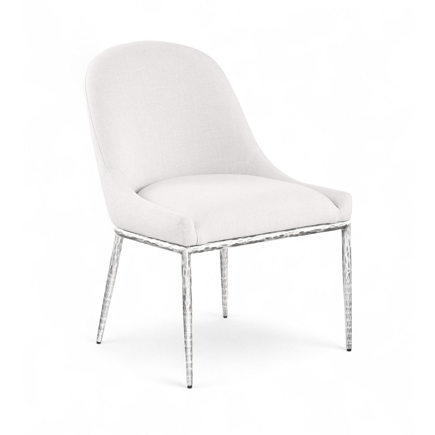 Ferro Linen Textured Performance Fabric Upholstered Dining Side Chair — Cream / Brushed Silver