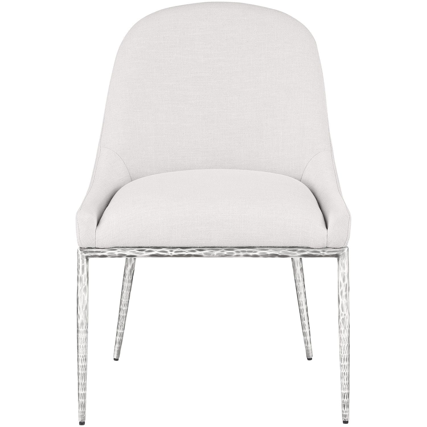 Ferro Linen Textured Performance Fabric Upholstered Dining Side Chair — Cream / Brushed Silver