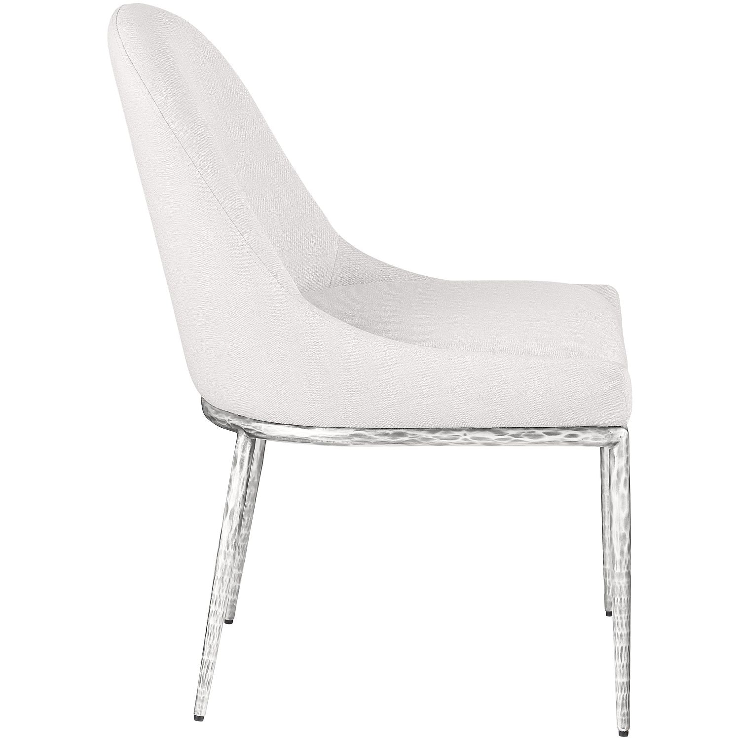 Ferro Linen Textured Performance Fabric Upholstered Dining Side Chair — Cream / Brushed Silver