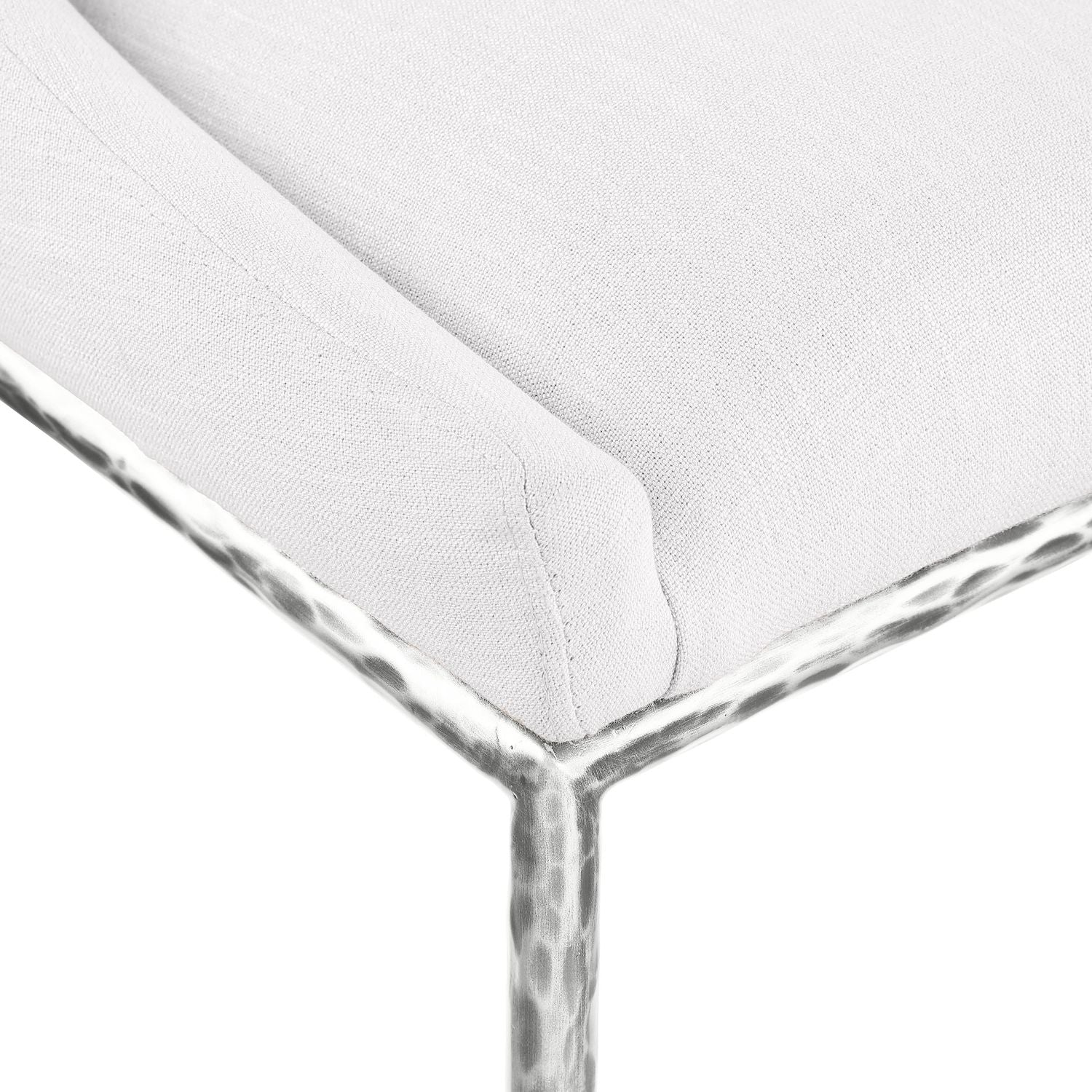 Ferro Linen Textured Performance Fabric Upholstered Dining Side Chair — Cream / Brushed Silver