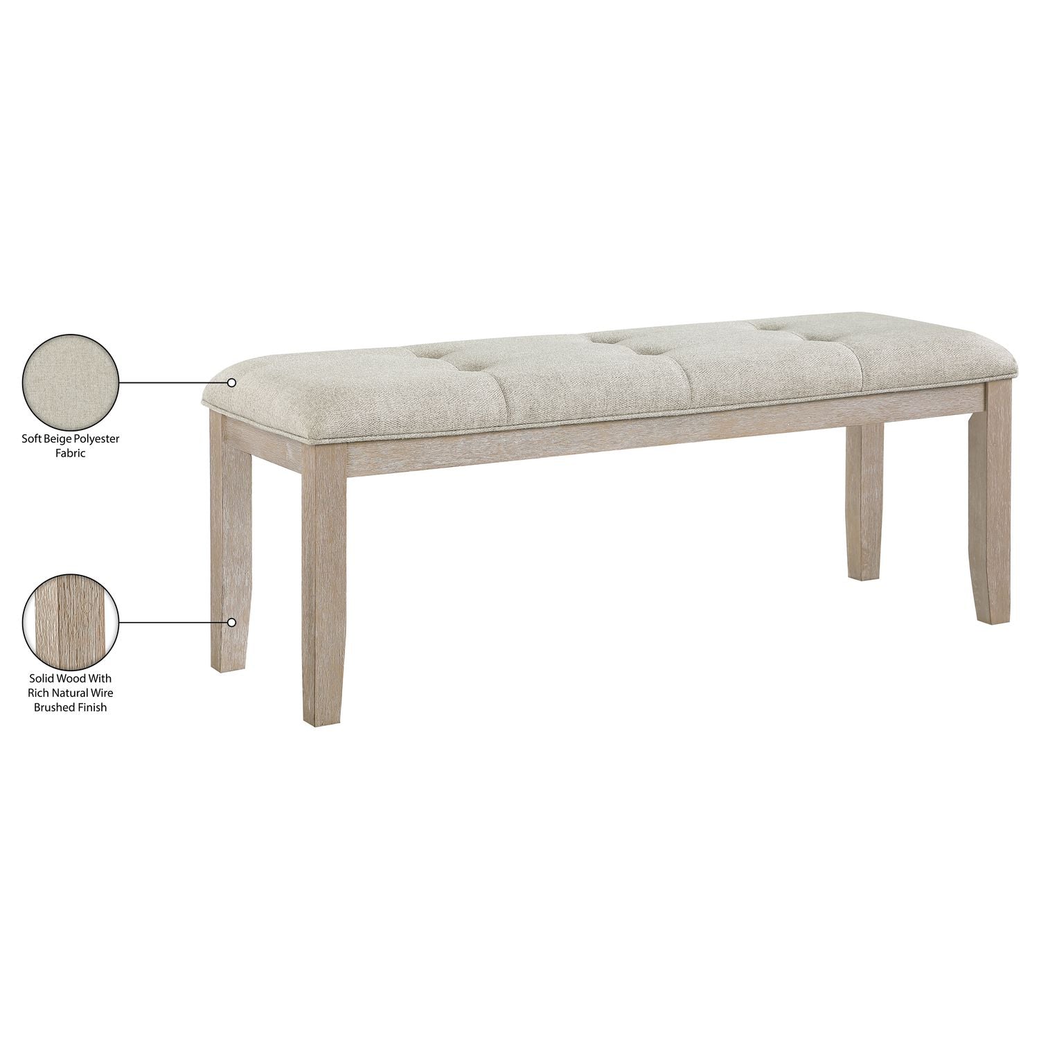 Ananda Fabric Upholstered Bench — Beige / Brushed Natural