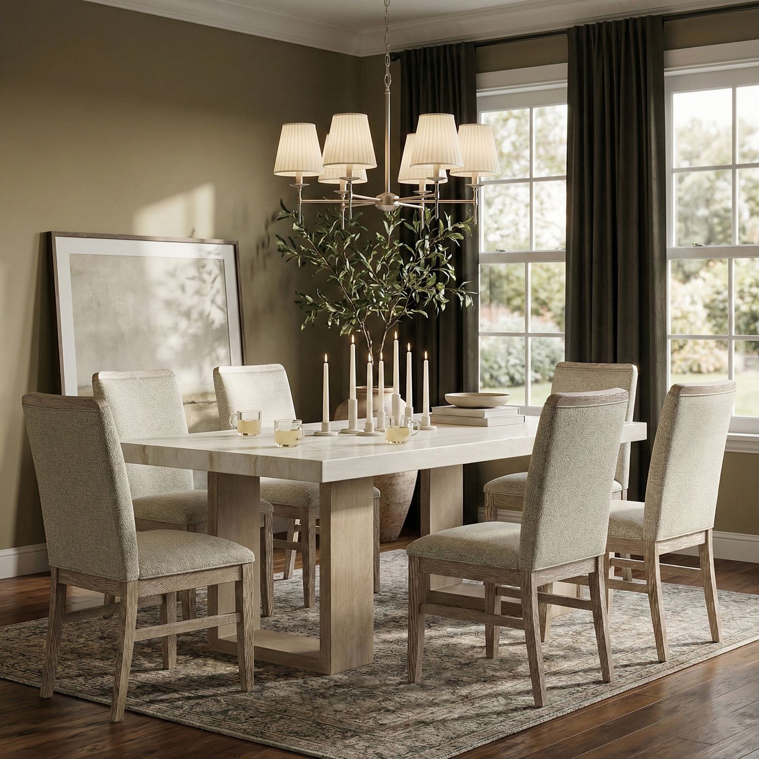 Ananda Fabric Upholstered Dining Chair — Beige / Brushed Natural