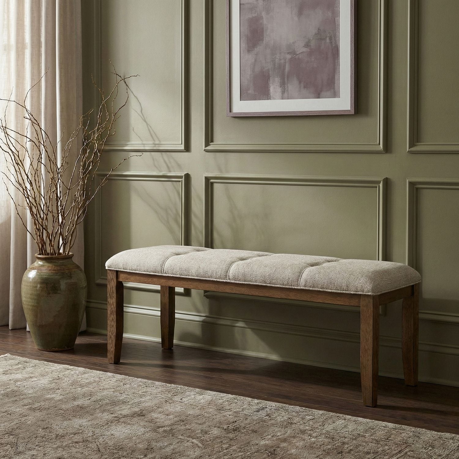 Ananda Fabric Upholstered Bench — Beige / Brushed Brown