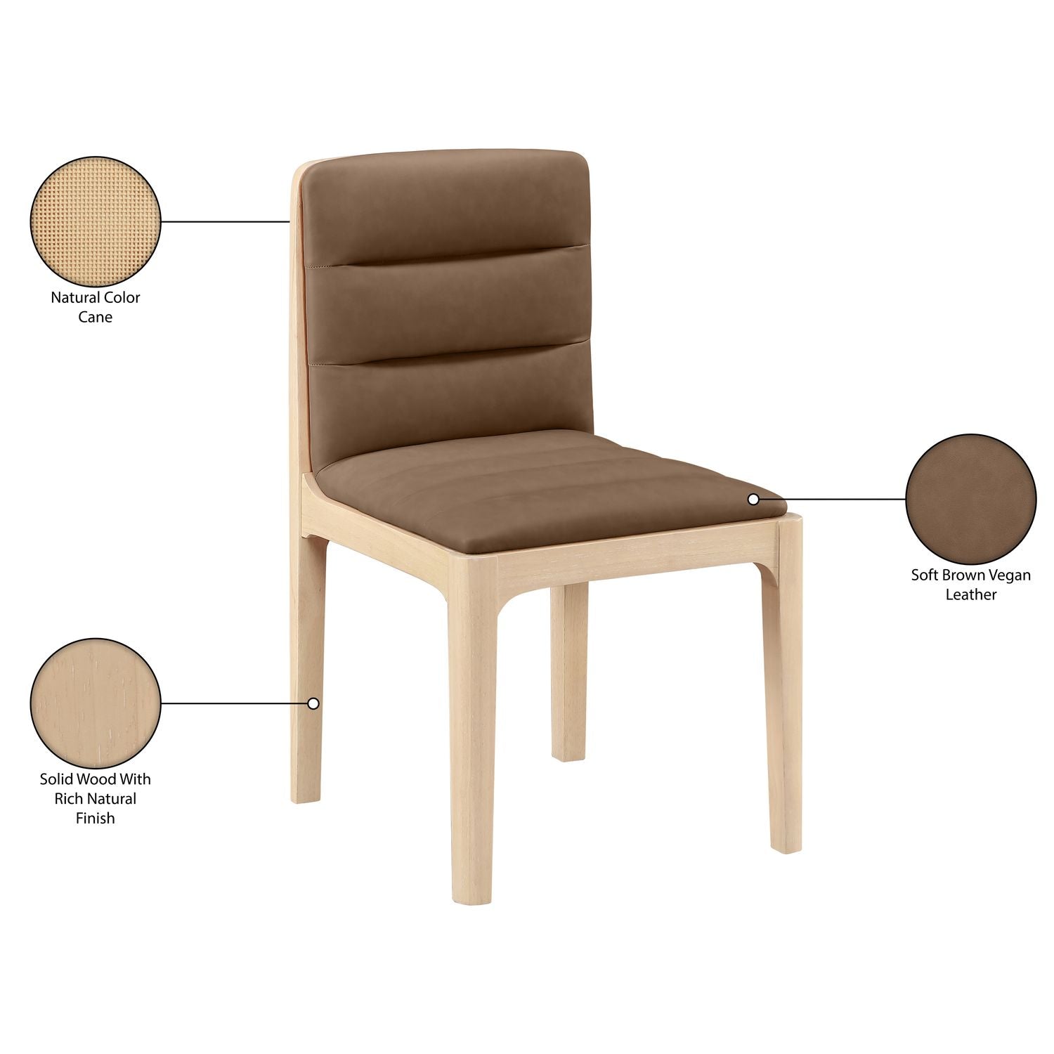 Ellis Cane And Vegan Leather Upholstered Dining Chair — Brown / Natural