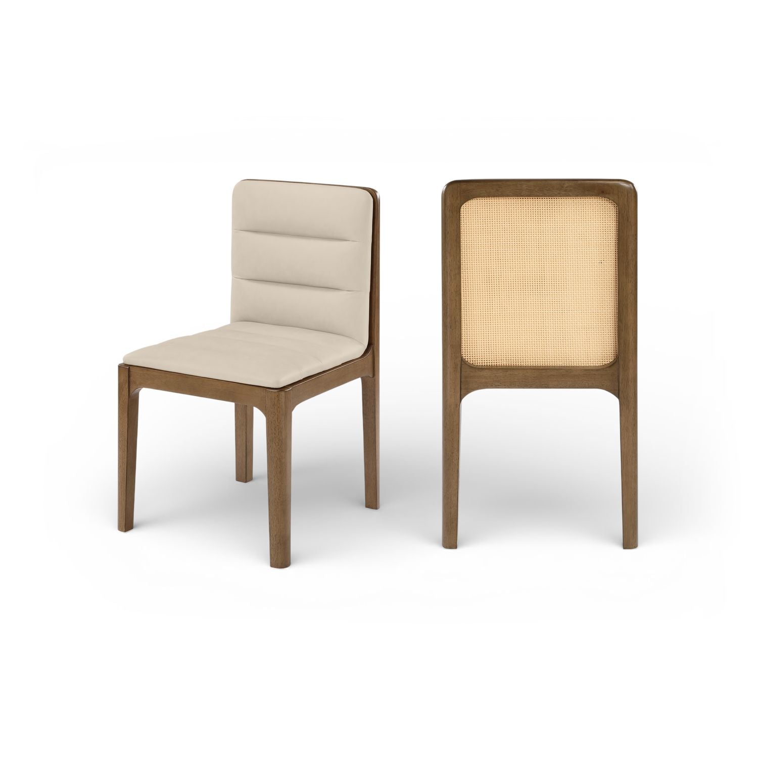 Ellis Beige Cane And Vegan Leather Upholstered Dining Chair
