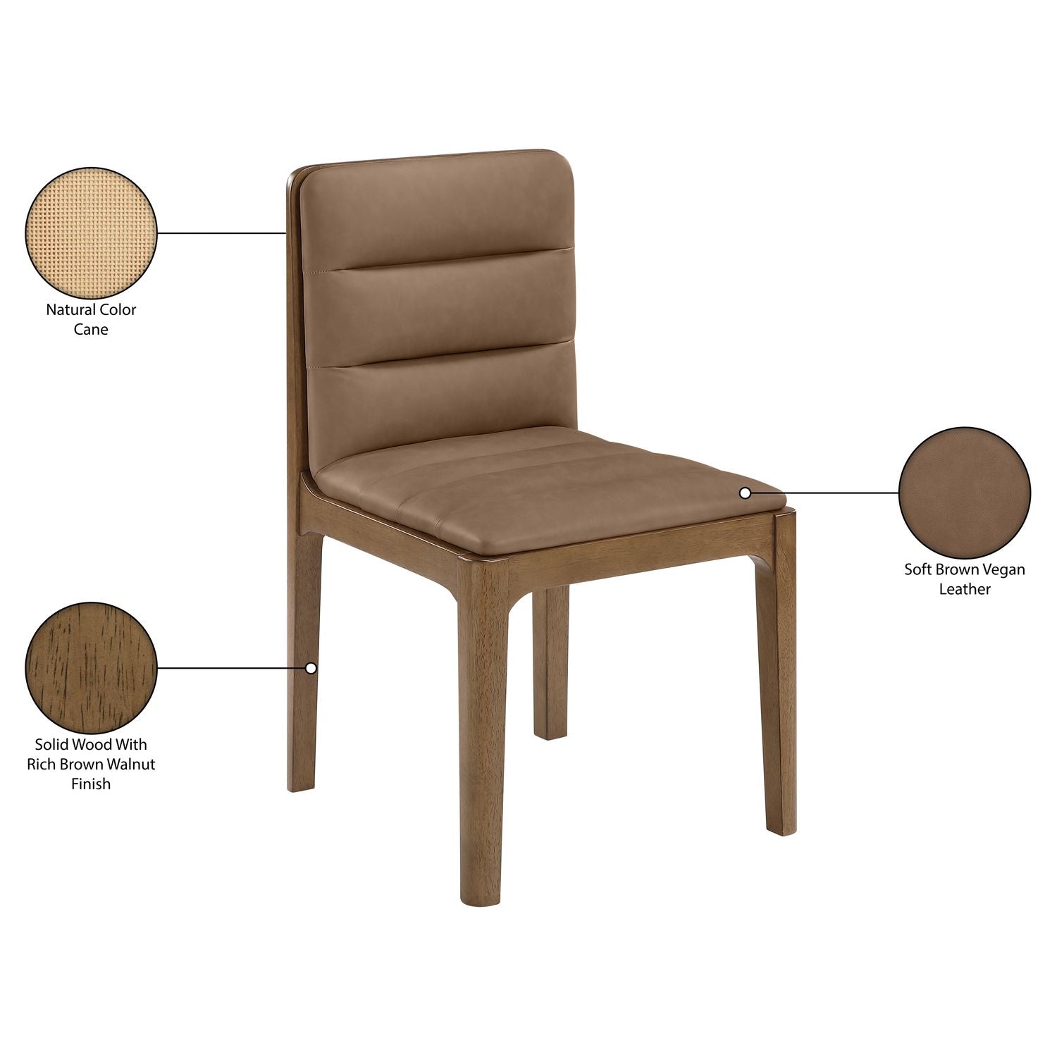Ellis Cane And Vegan Leather Upholstered Dining Chair — Brown / Brown