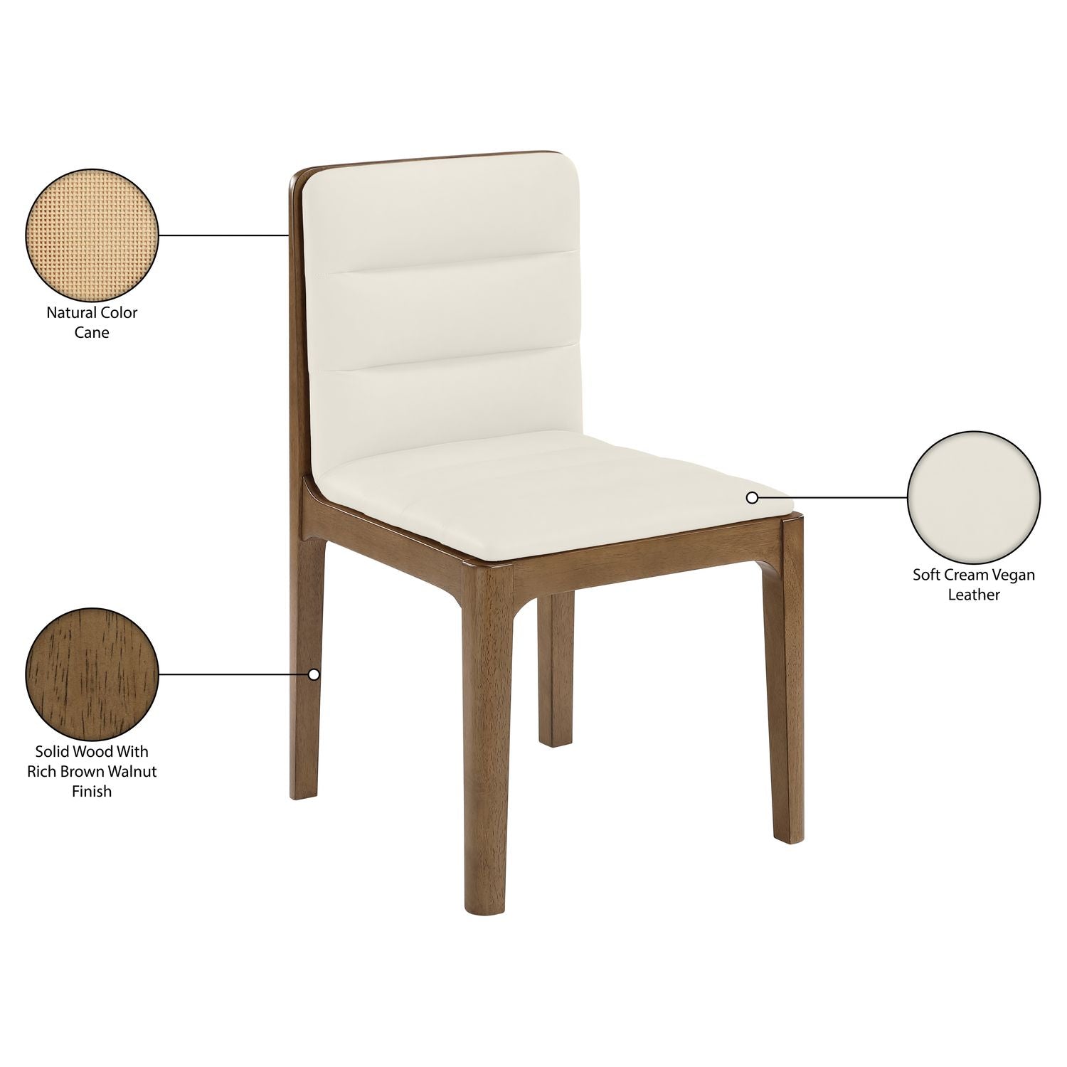 Ellis Cane And Vegan Leather Upholstered Dining Chair — Cream / Brown