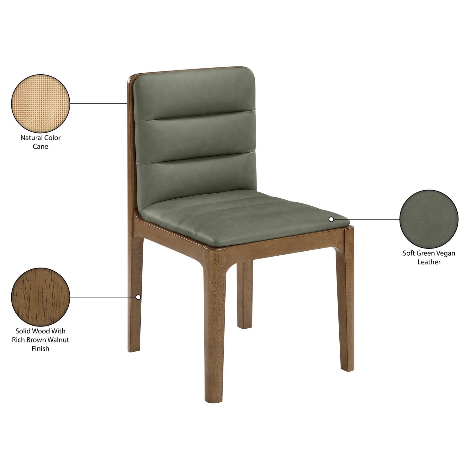 Ellis Cane And Vegan Leather Upholstered Dining Chair — Green / Brown