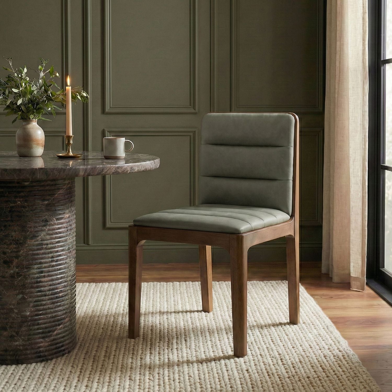 Ellis Cane And Vegan Leather Upholstered Dining Chair — Green / Brown