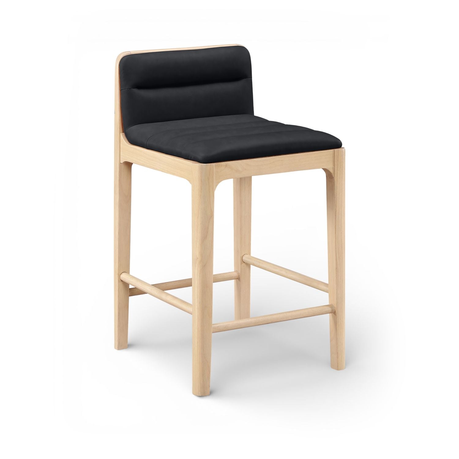 Ellis Cane And Vegan Leather Upholstered Counter Stool — Black / Natural