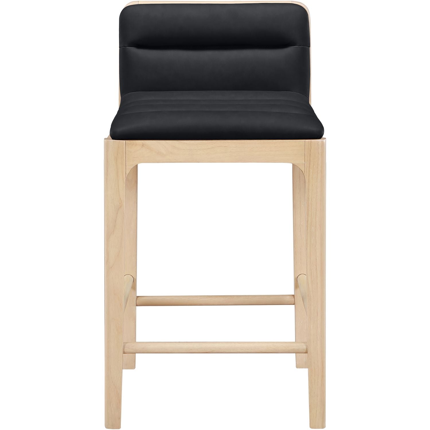 Ellis Cane And Vegan Leather Upholstered Counter Stool — Black / Natural