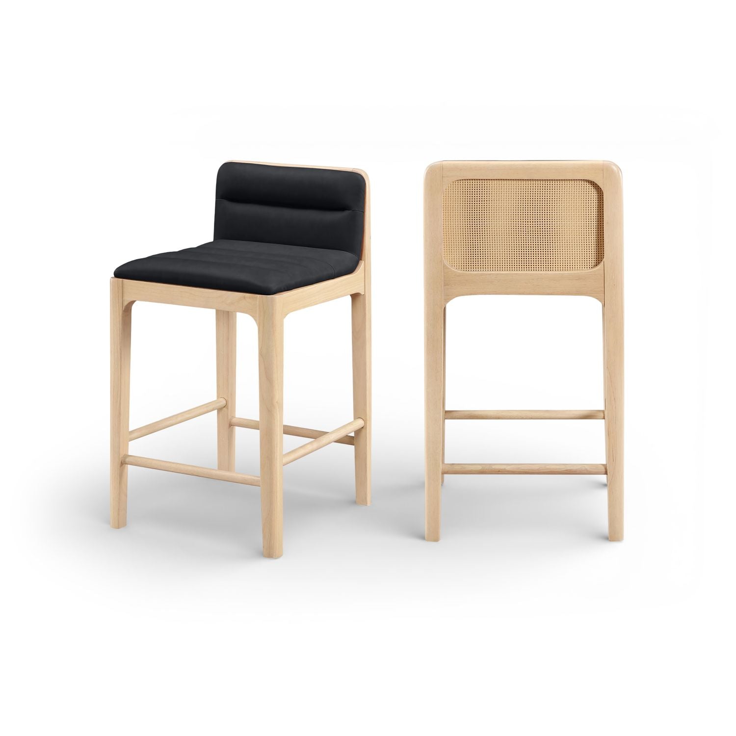 Ellis Black Cane And Vegan Leather Upholstered Counter Stool
