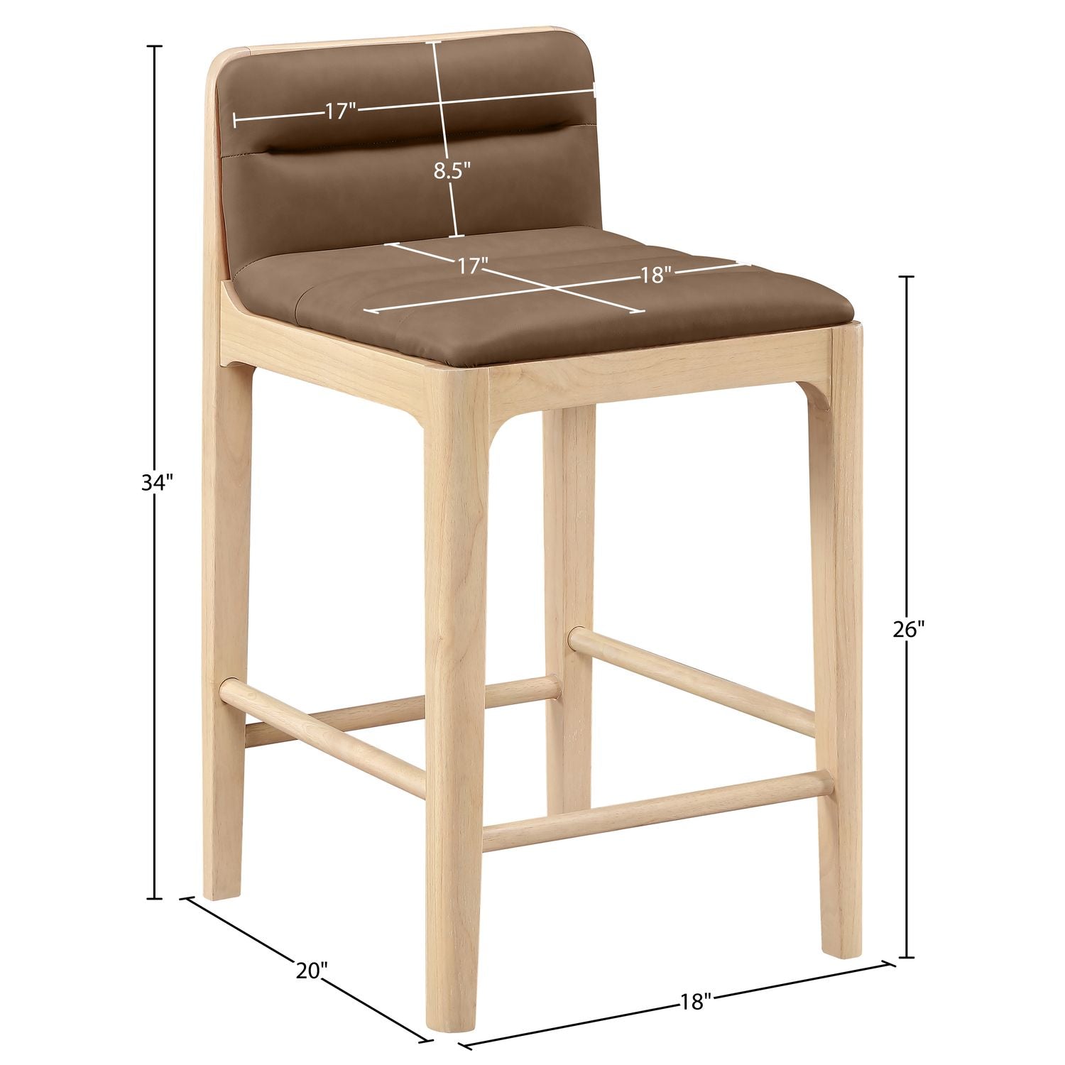 Ellis Cane And Vegan Leather Upholstered Counter Stool — Brown / Natural