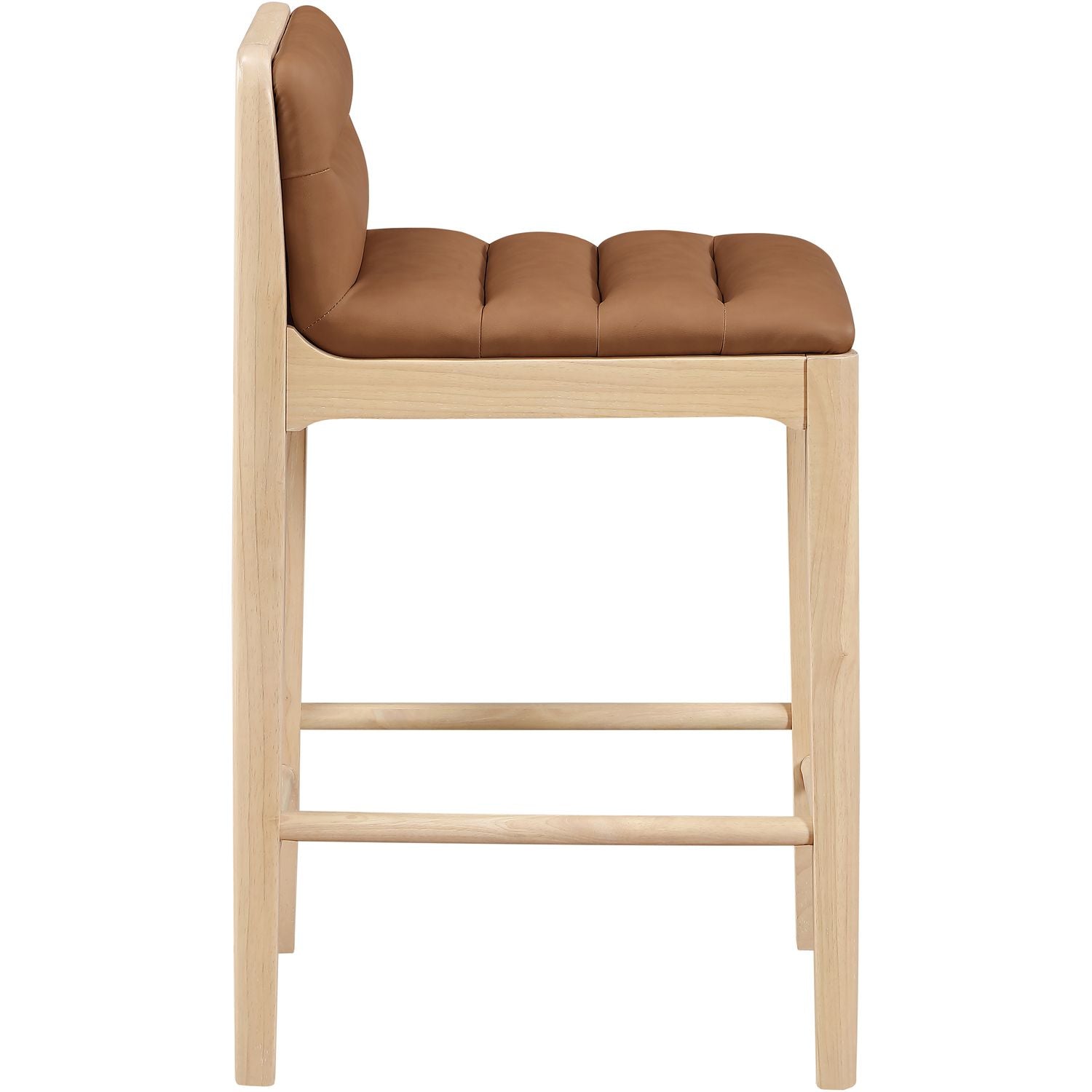 Ellis Cane And Vegan Leather Upholstered Counter Stool — Cognac / Natural