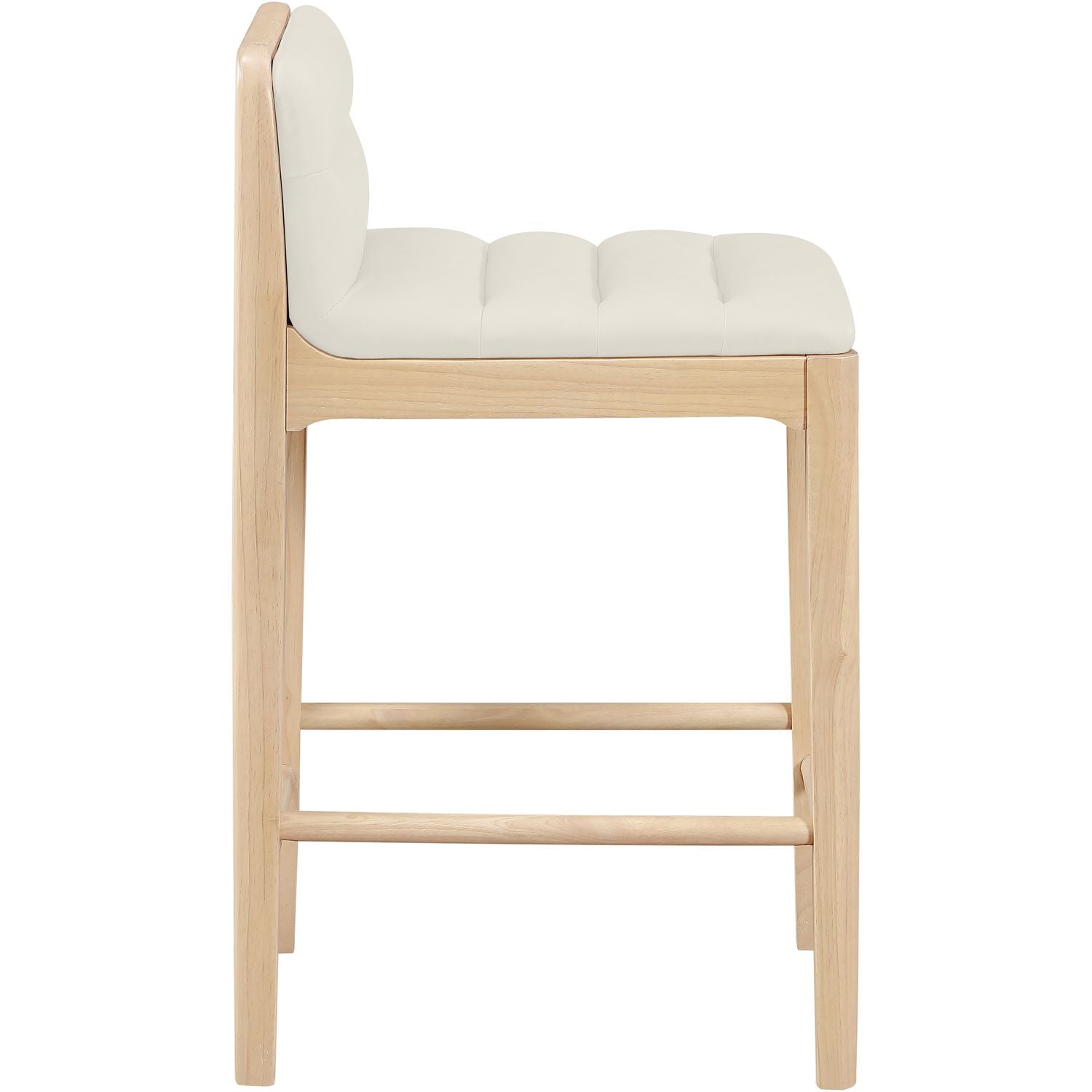 Ellis Cane And Vegan Leather Upholstered Counter Stool — Cream / Natural