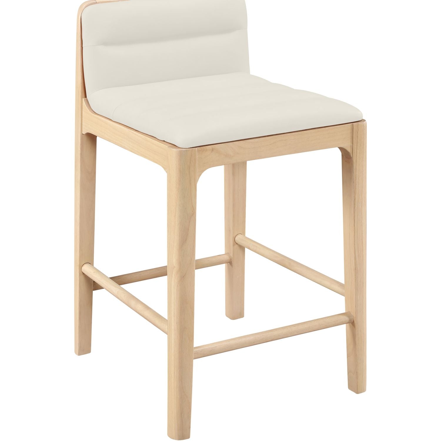 Ellis Cane And Vegan Leather Upholstered Counter Stool — Cream / Natural