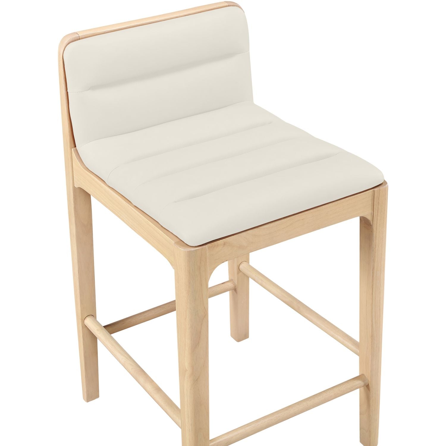 Ellis Cane And Vegan Leather Upholstered Counter Stool — Cream / Natural