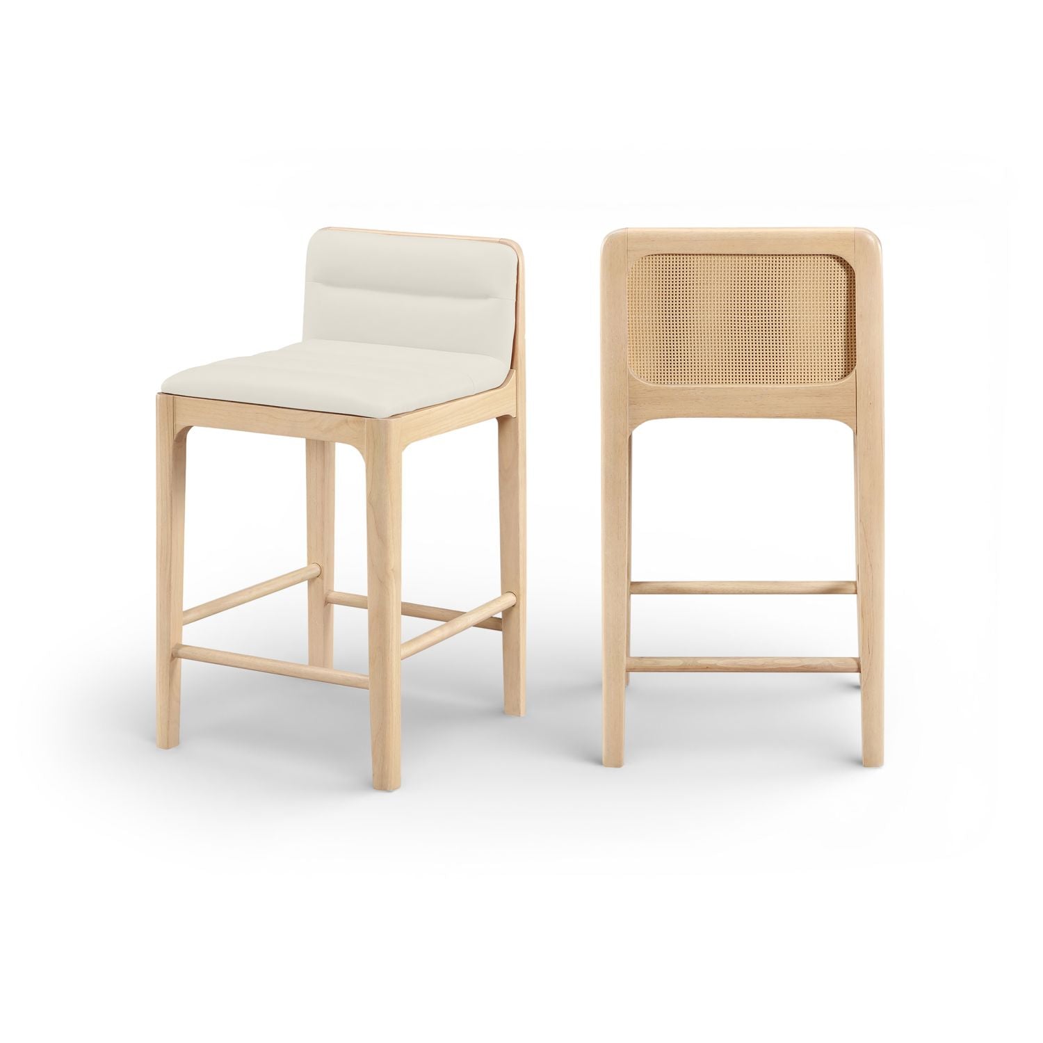 Ellis Cream Cane And Vegan Leather Upholstered Counter Stool