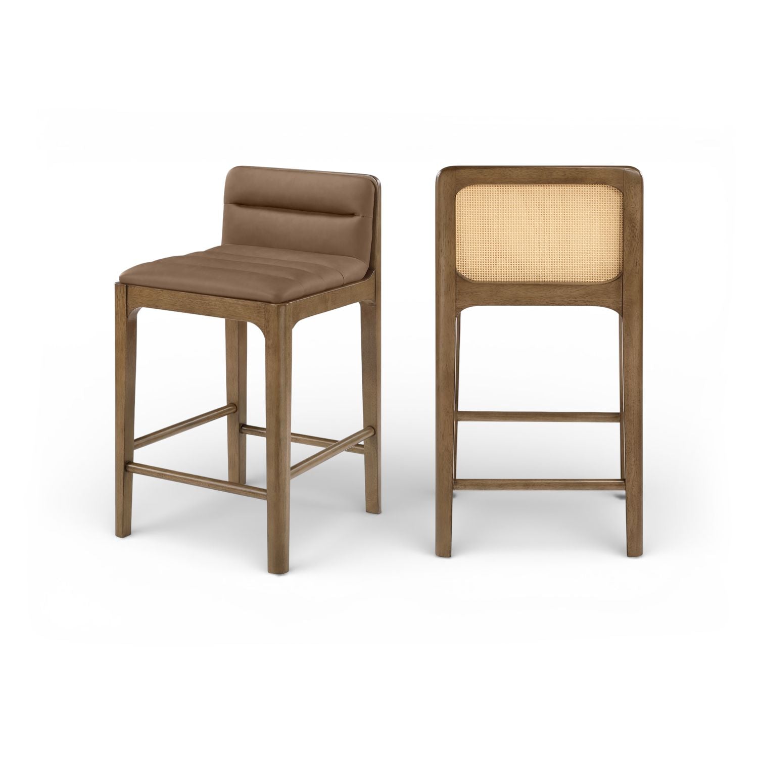 Ellis Brown Cane And Vegan Leather Upholstered Counter Stool