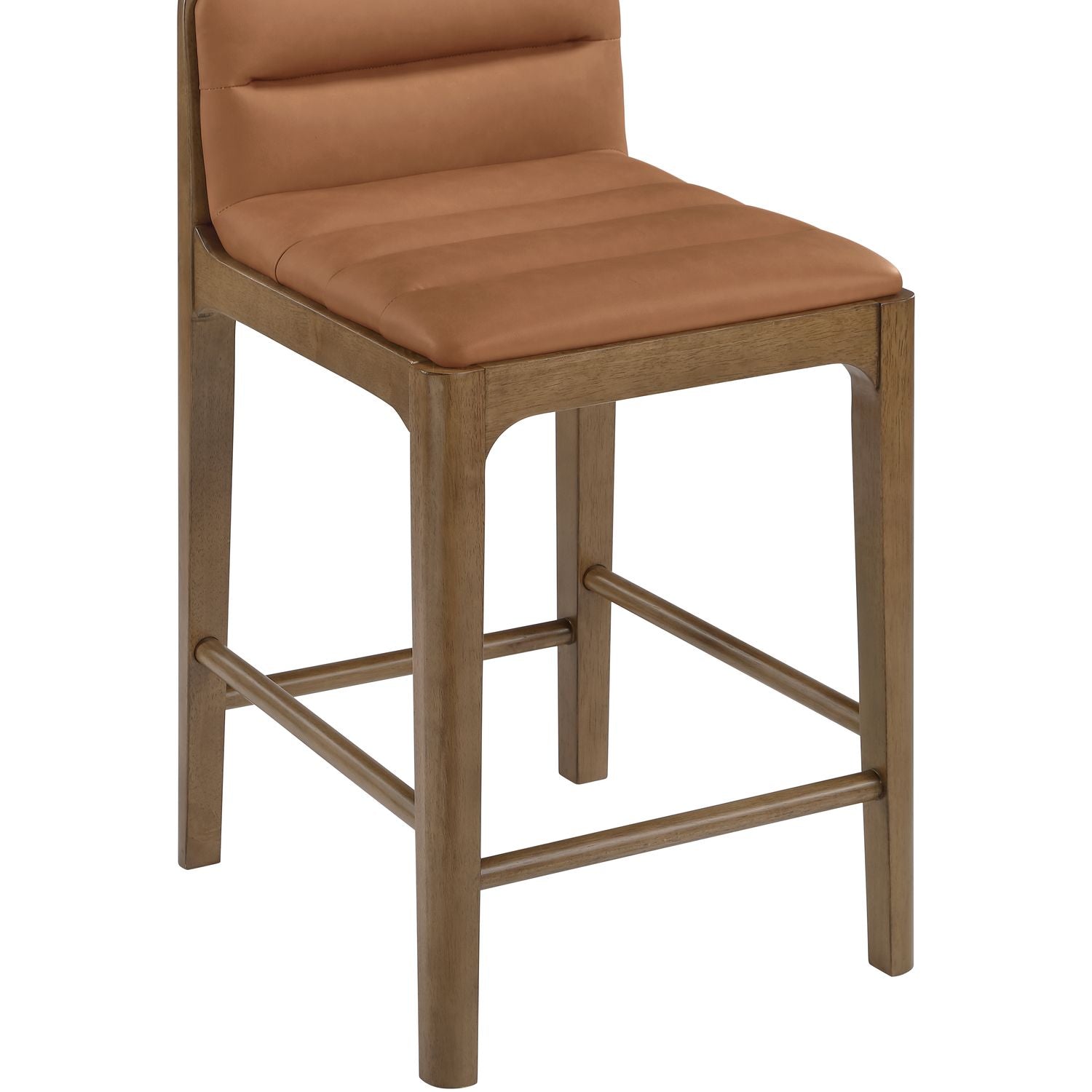 Ellis Cane And Vegan Leather Upholstered Counter Stool — Cognac / Brown