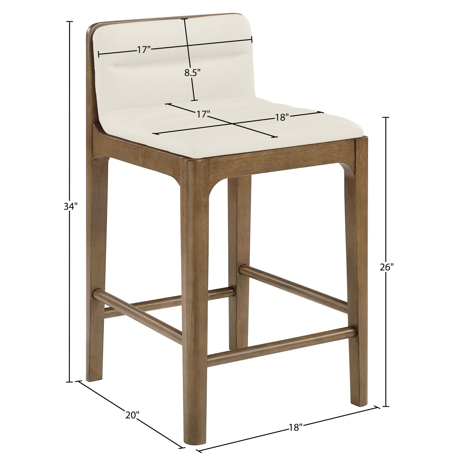 Ellis Cane And Vegan Leather Upholstered Counter Stool — Cream / Brown