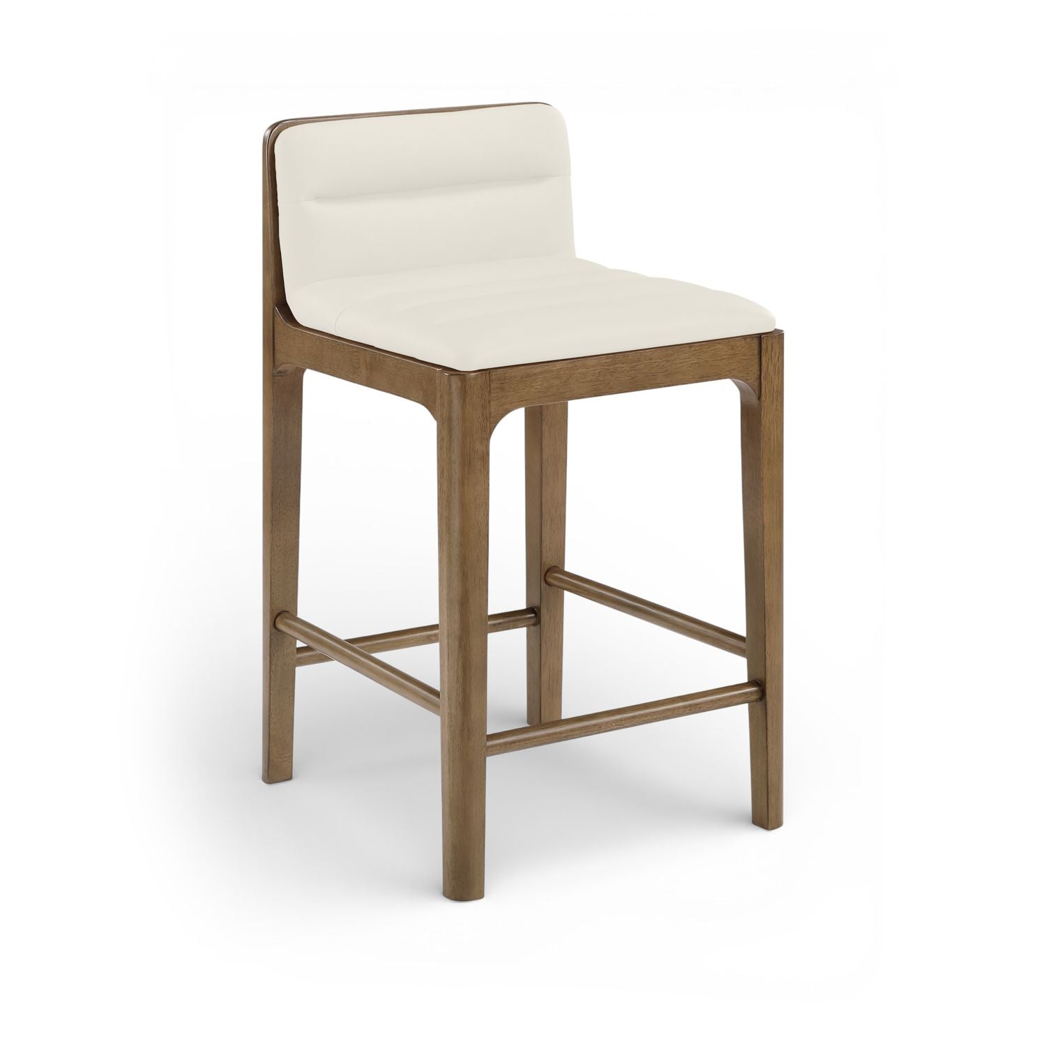 Ellis Cane And Vegan Leather Upholstered Counter Stool — Cream / Brown