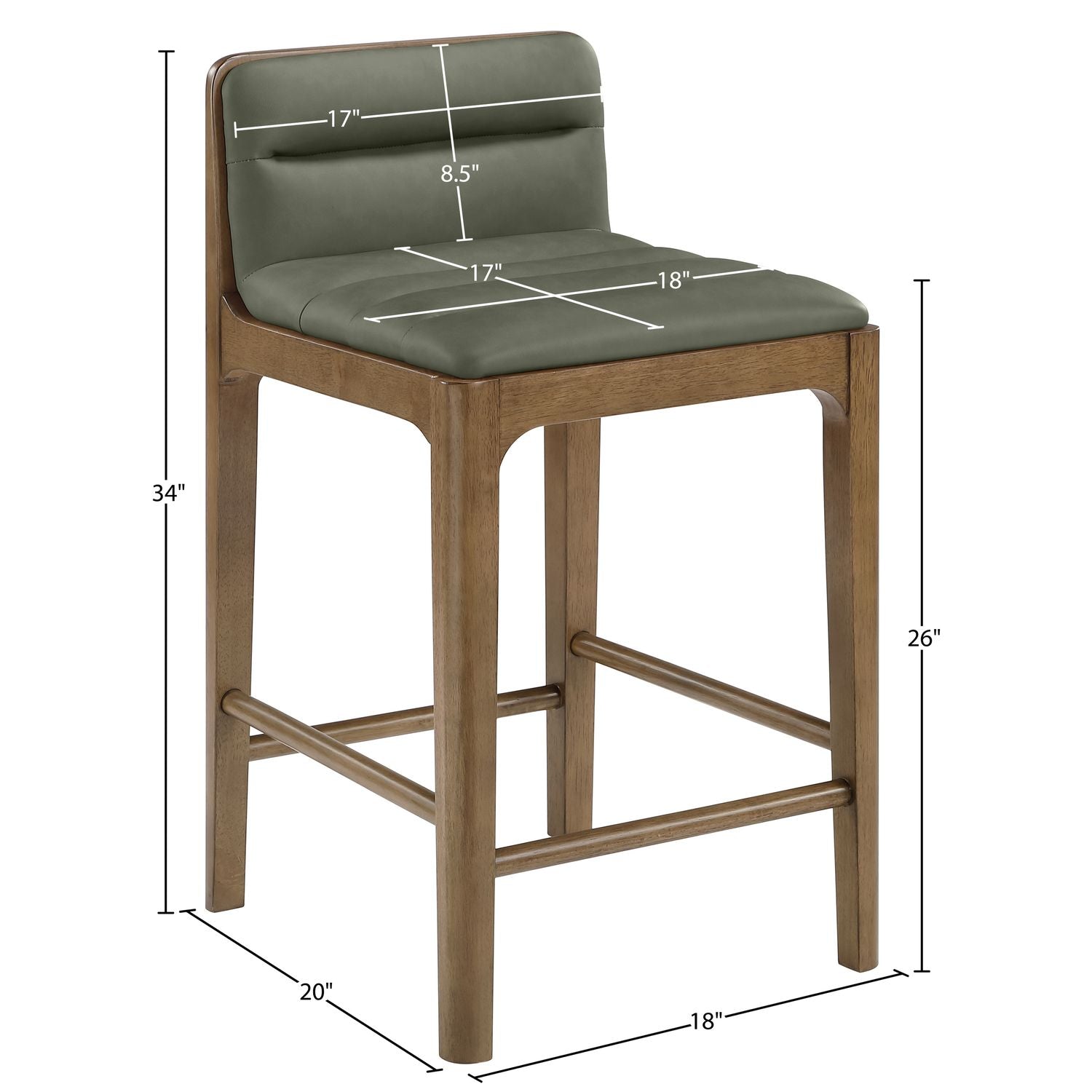 Ellis Cane And Vegan Leather Upholstered Counter Stool — Green / Brown