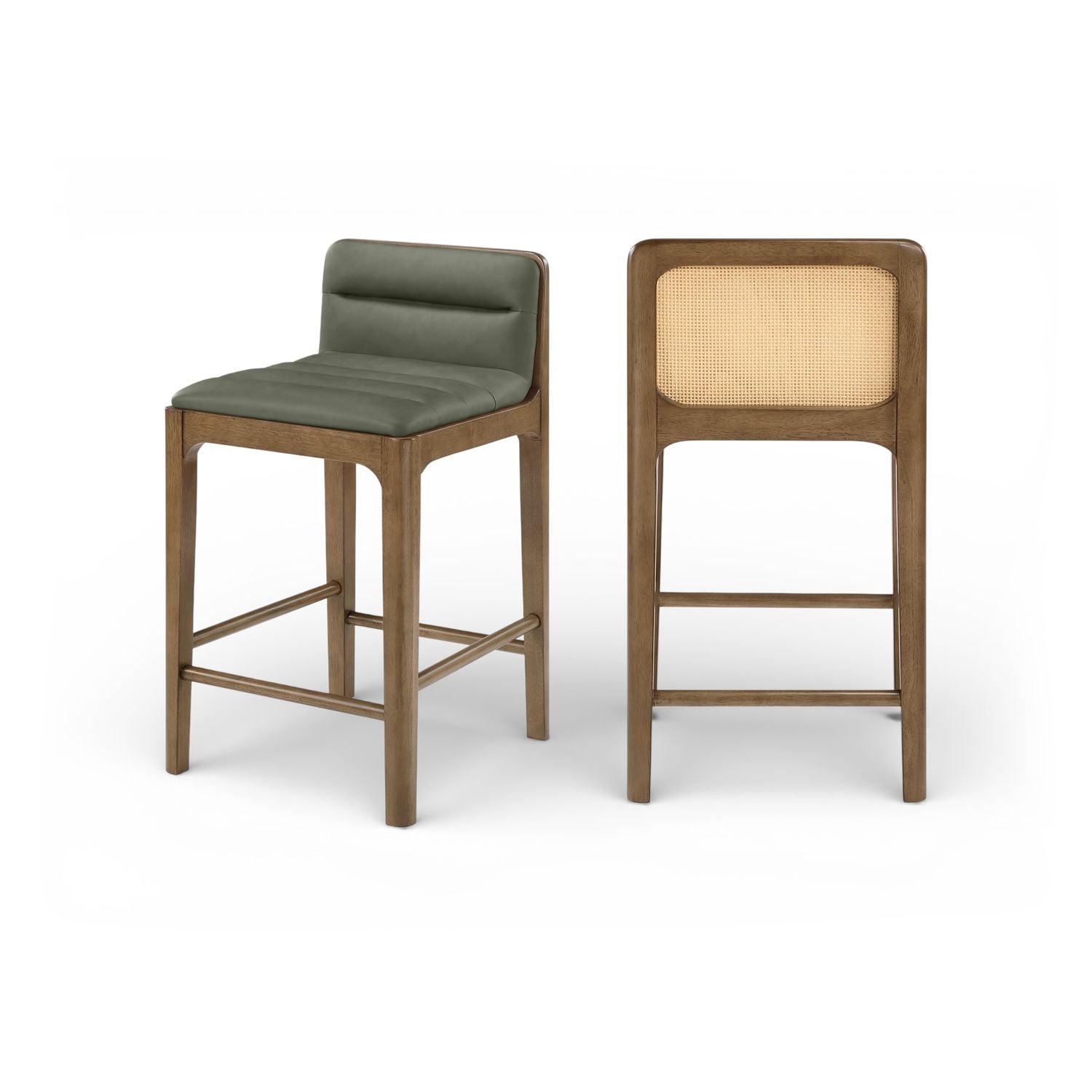 Ellis Green Cane And Vegan Leather Upholstered Counter Stool