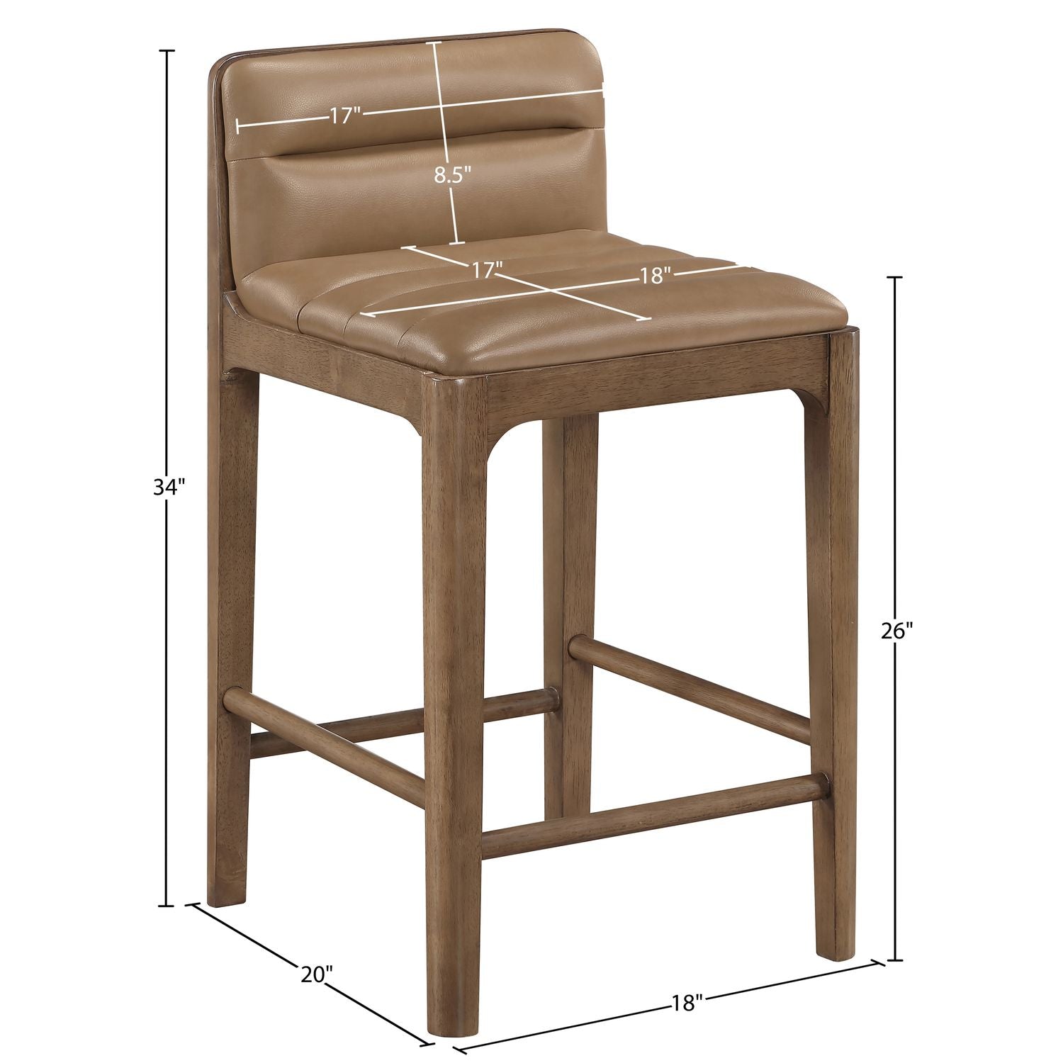 Ellis Cane And Vegan Leather Upholstered Counter Stool — Tan / Brown