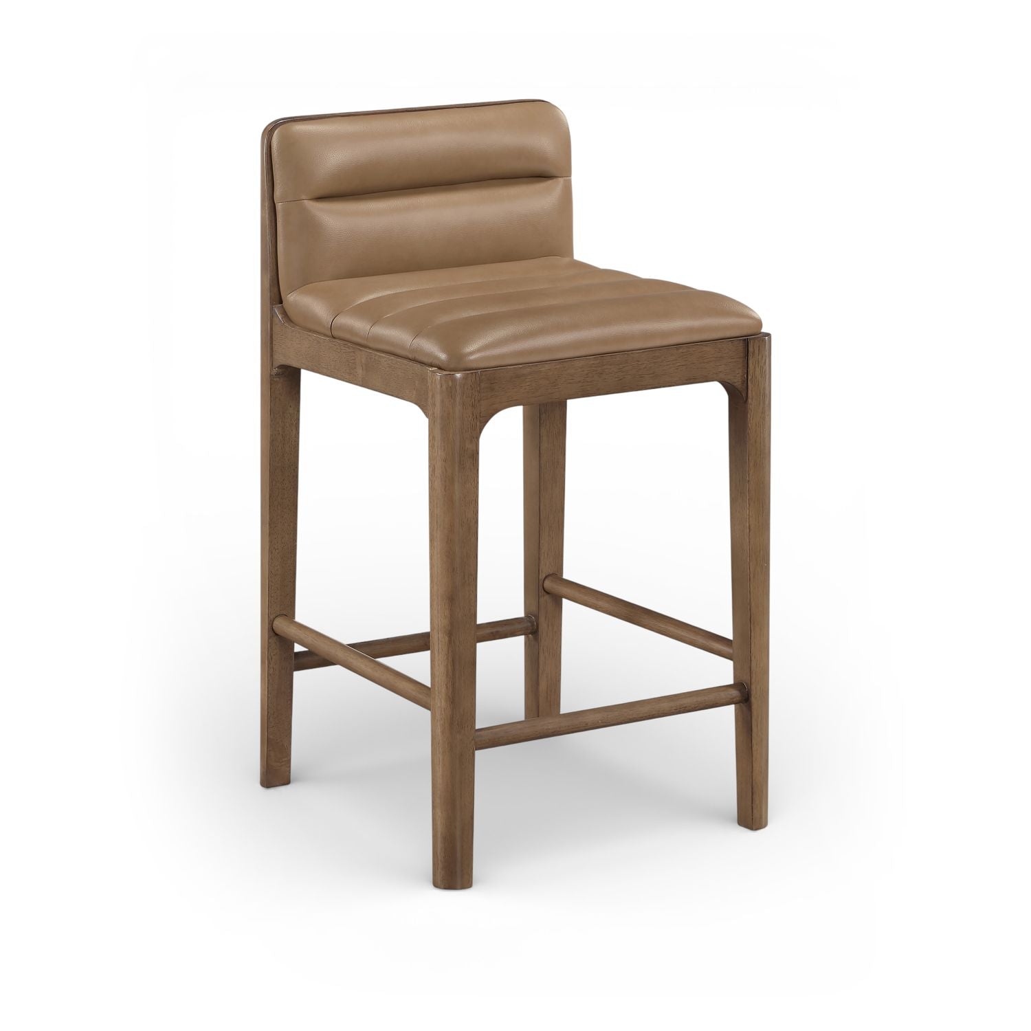 Ellis Cane And Vegan Leather Upholstered Counter Stool — Tan / Brown
