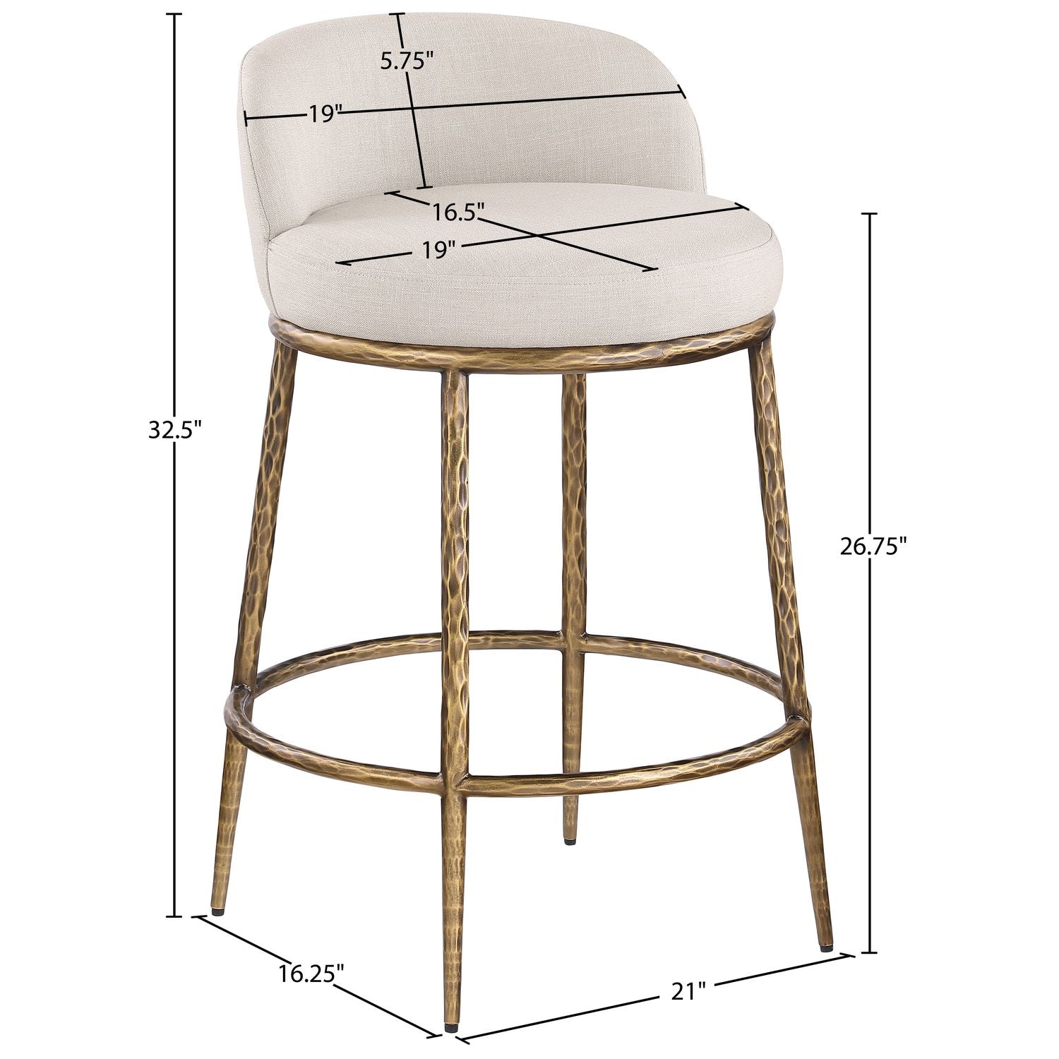 Ferro Linen Textured Performance Fabric Upholstered Counter Stool — Beige / Brushed Gold