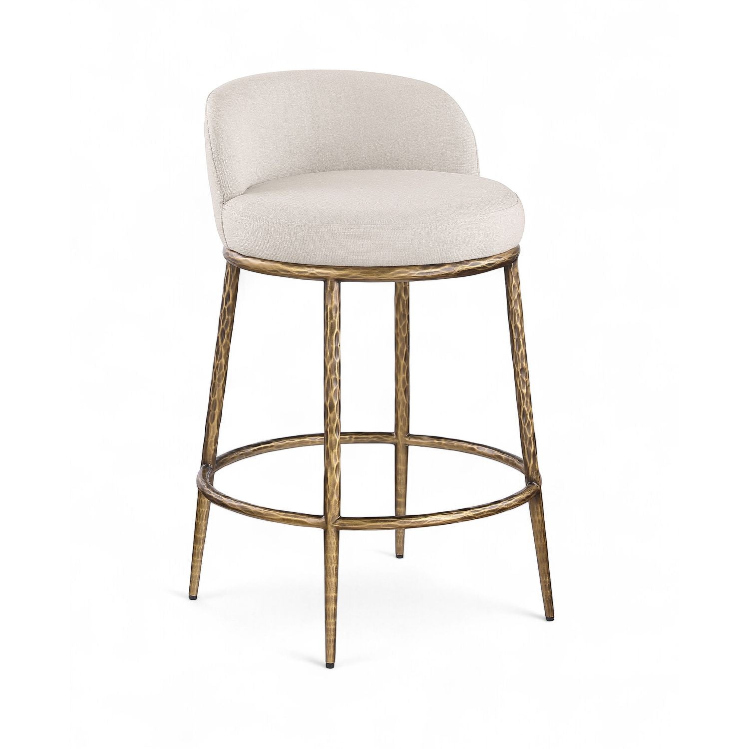Ferro Linen Textured Performance Fabric Upholstered Counter Stool — Beige / Brushed Gold