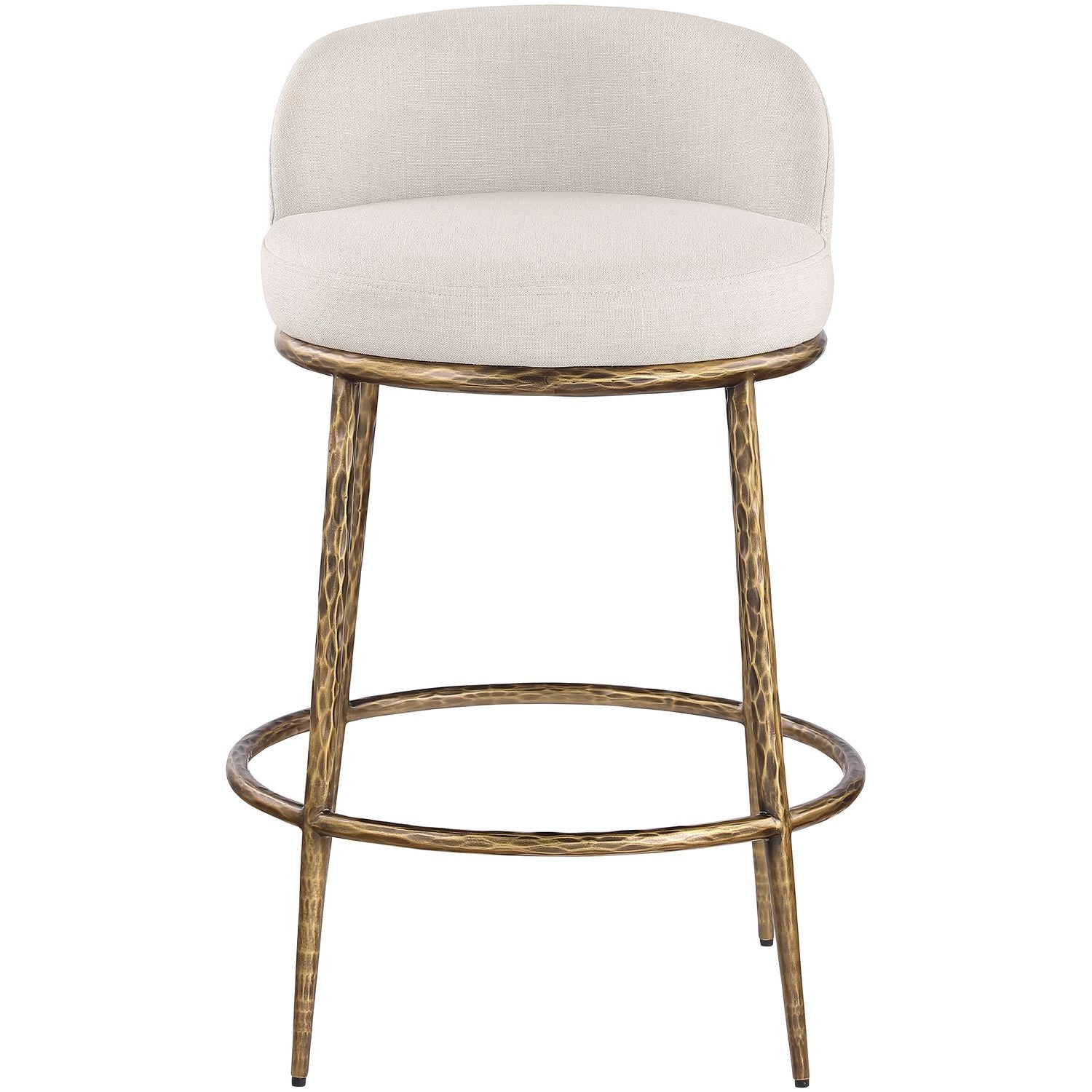 Ferro Linen Textured Performance Fabric Upholstered Counter Stool — Beige / Brushed Gold