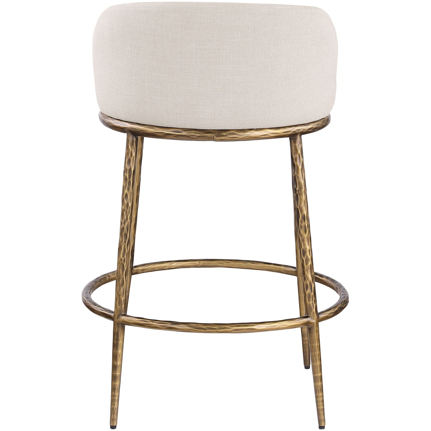 Ferro Linen Textured Performance Fabric Upholstered Counter Stool — Beige / Brushed Gold