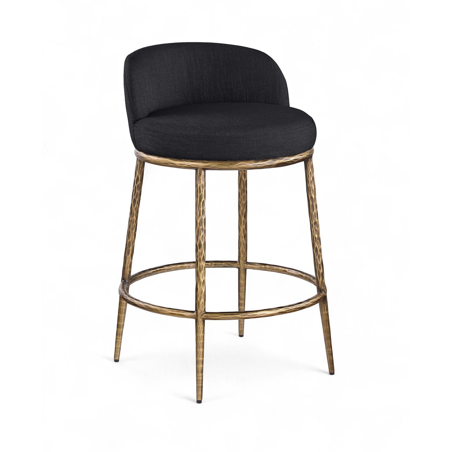 Ferro Linen Textured Performance Fabric Upholstered Counter Stool — Black / Brushed Gold
