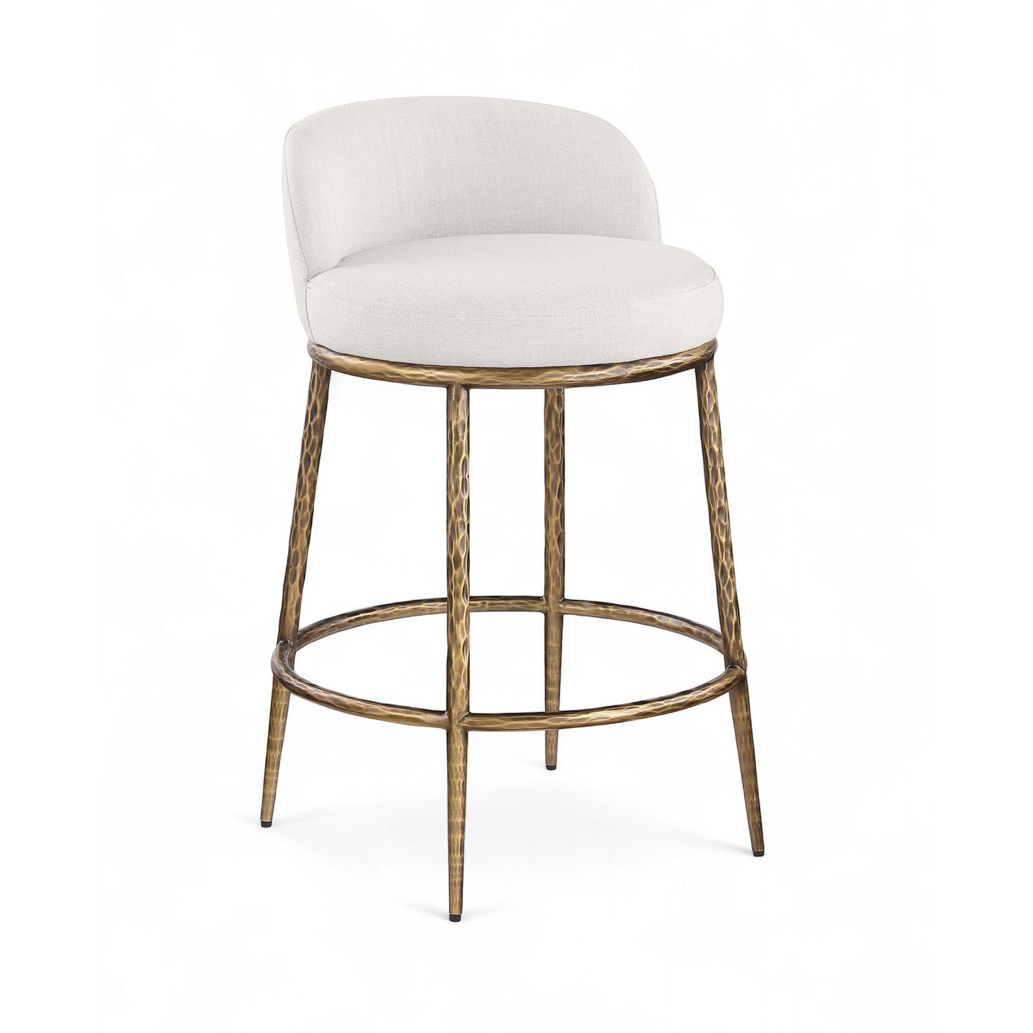 Ferro Linen Textured Performance Fabric Upholstered Counter Stool — Cream / Brushed Gold