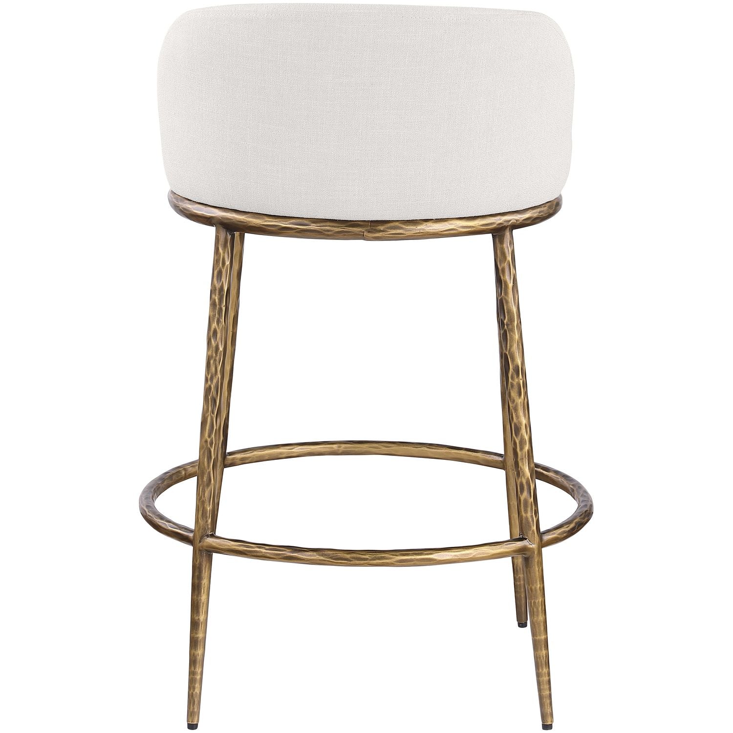 Ferro Linen Textured Performance Fabric Upholstered Counter Stool — Cream / Brushed Gold