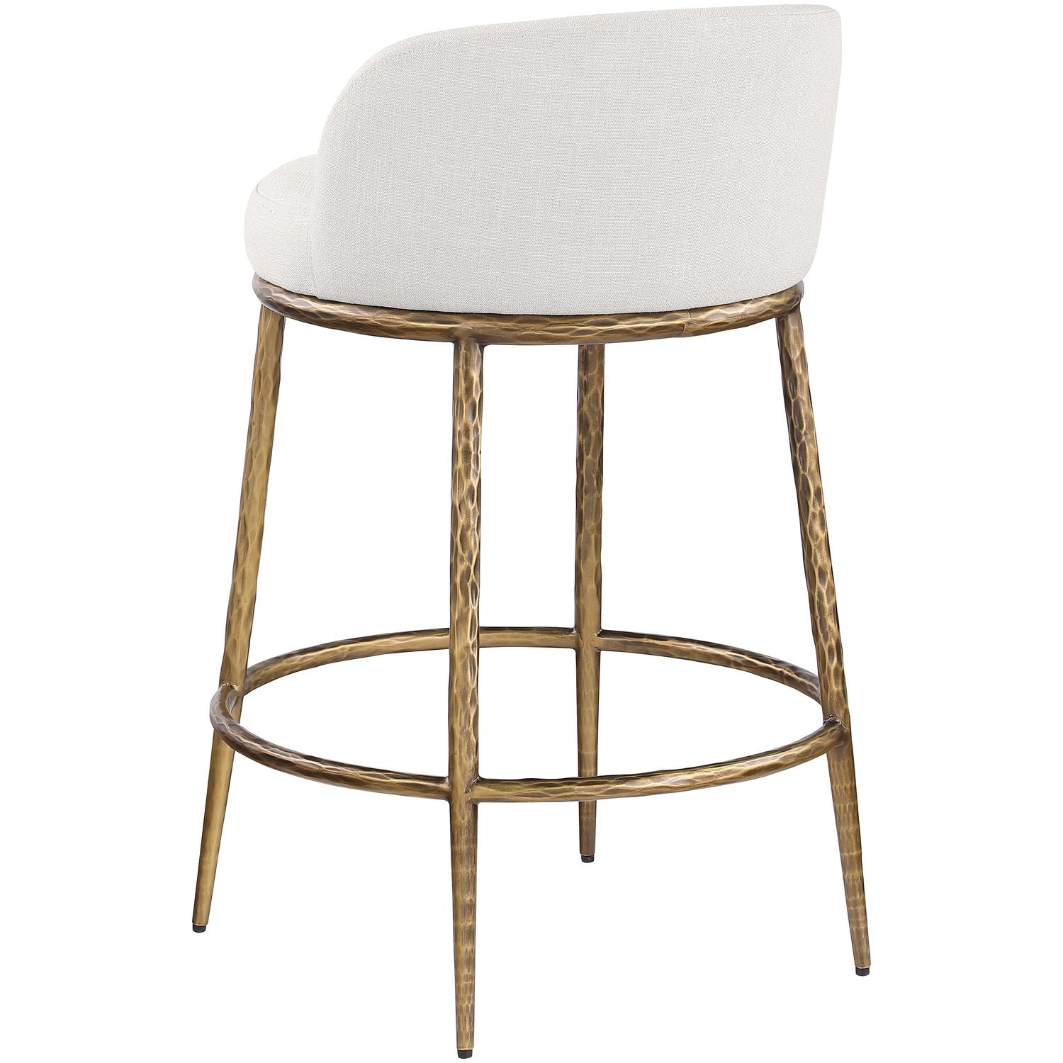 Ferro Linen Textured Performance Fabric Upholstered Counter Stool — Cream / Brushed Gold
