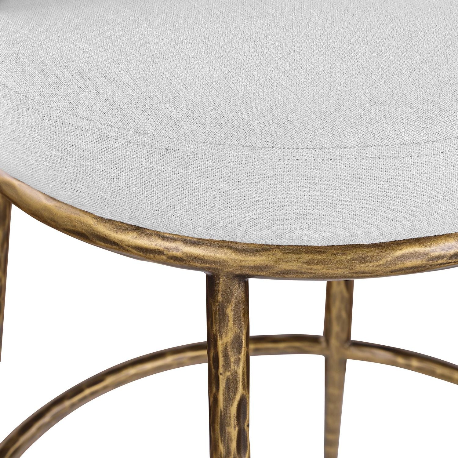 Ferro Linen Textured Performance Fabric Upholstered Counter Stool — White / Brushed Gold