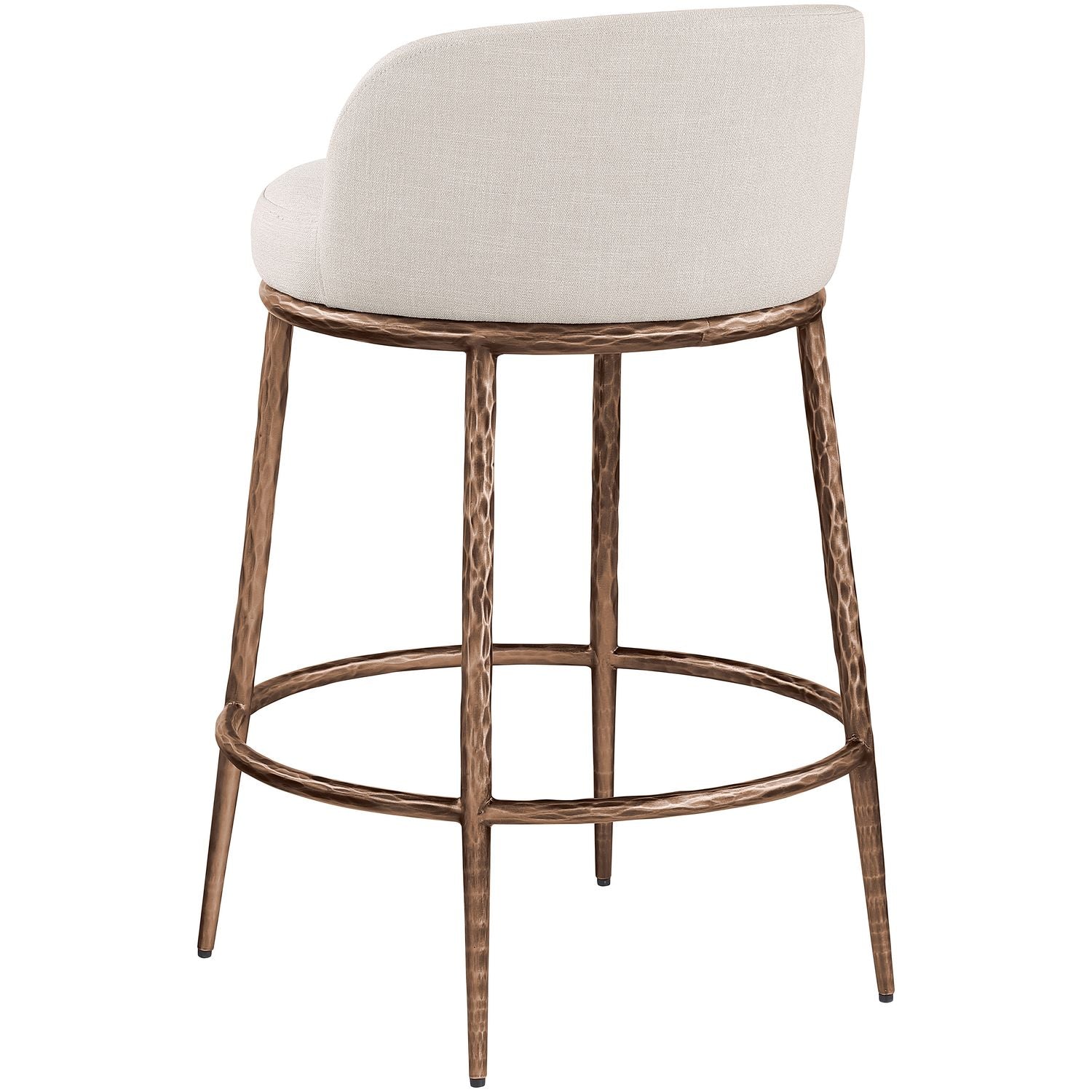 Ferro Linen Textured Performance Fabric Upholstered Counter Stool — Beige / Brushed Bronze