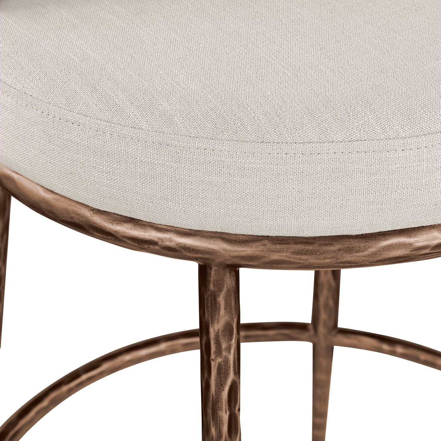Ferro Linen Textured Performance Fabric Upholstered Counter Stool — Beige / Brushed Bronze