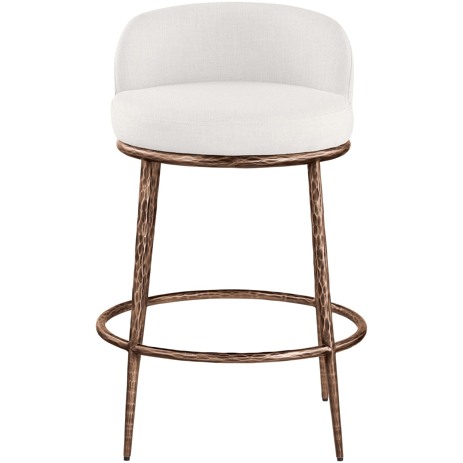 Ferro Linen Textured Performance Fabric Upholstered Counter Stool — Cream / Brushed Bronze