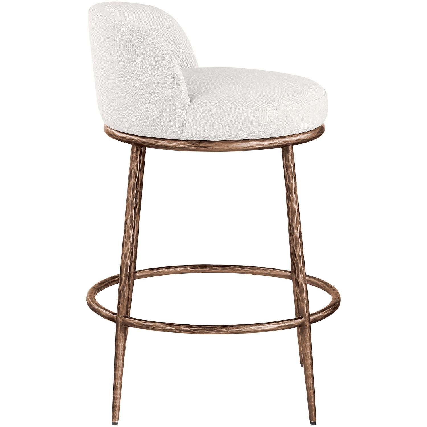 Ferro Linen Textured Performance Fabric Upholstered Counter Stool — Cream / Brushed Bronze
