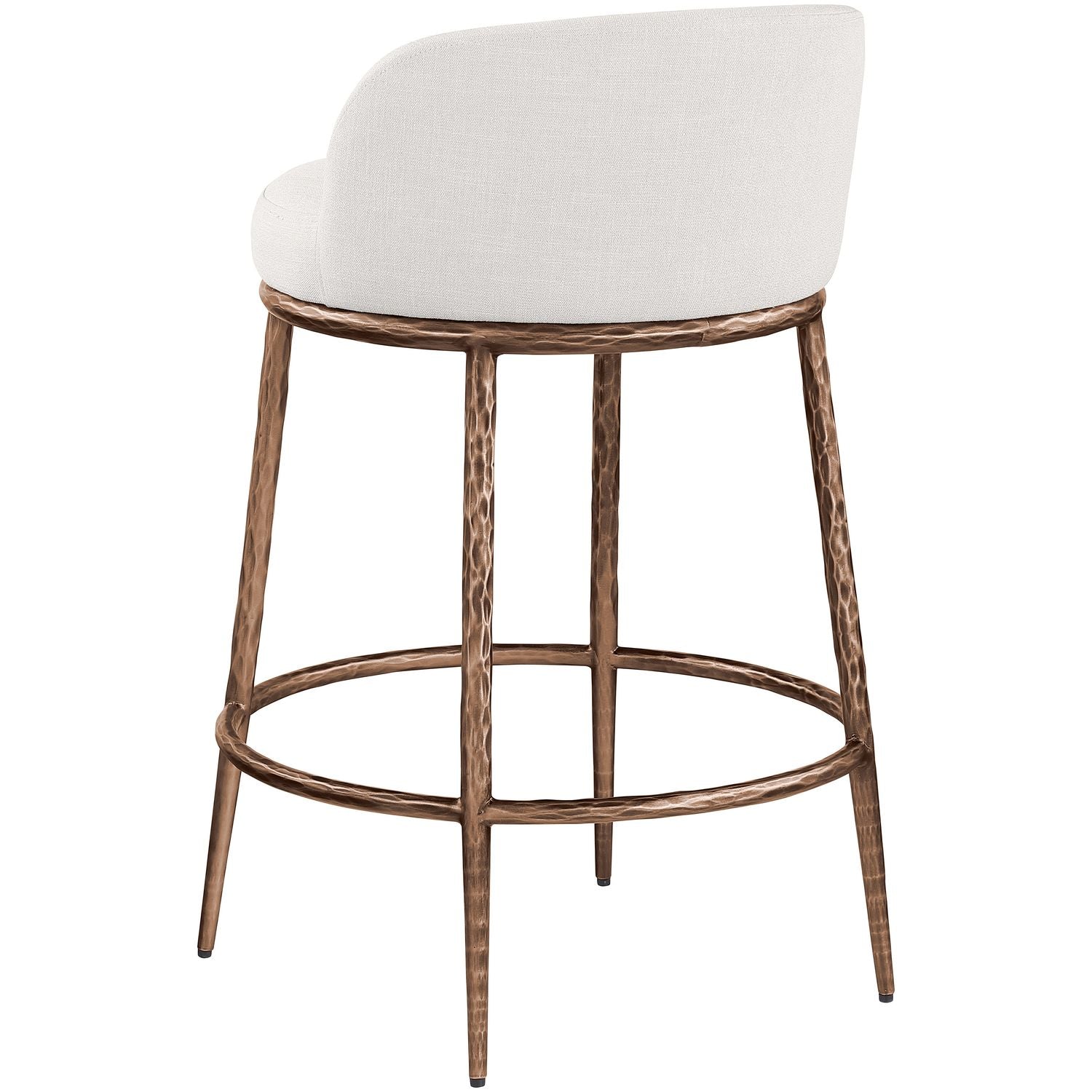Ferro Linen Textured Performance Fabric Upholstered Counter Stool — Cream / Brushed Bronze